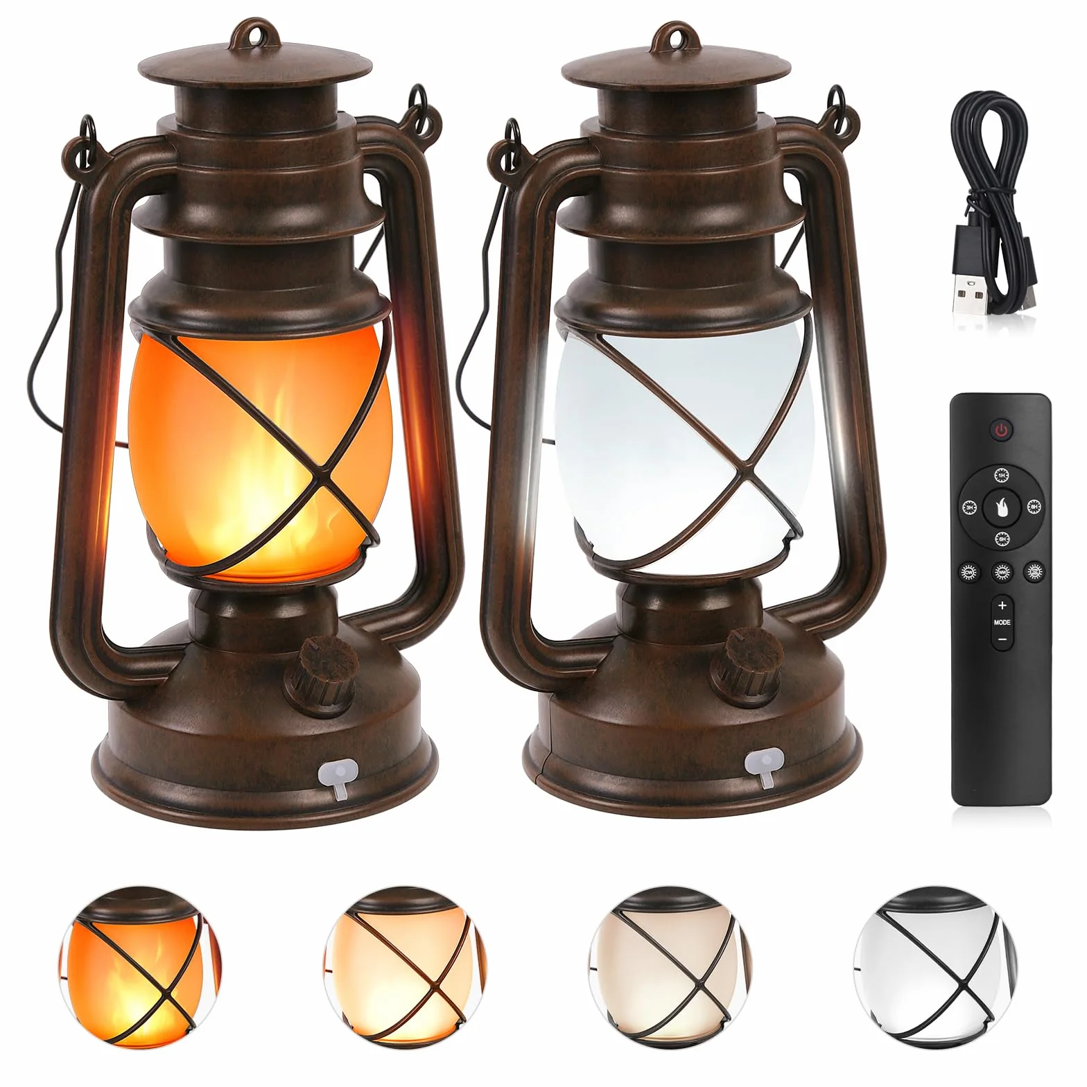 Shinmax Vintage lampiony LED na baterie, 4 tryby świecenia, lampiony do użytku na zewnątrz, z pilotem zdalnego sterowania, ładowane przez USB, retro, latarnia ogrodowa, wisząca, ogrodowa, latarnia