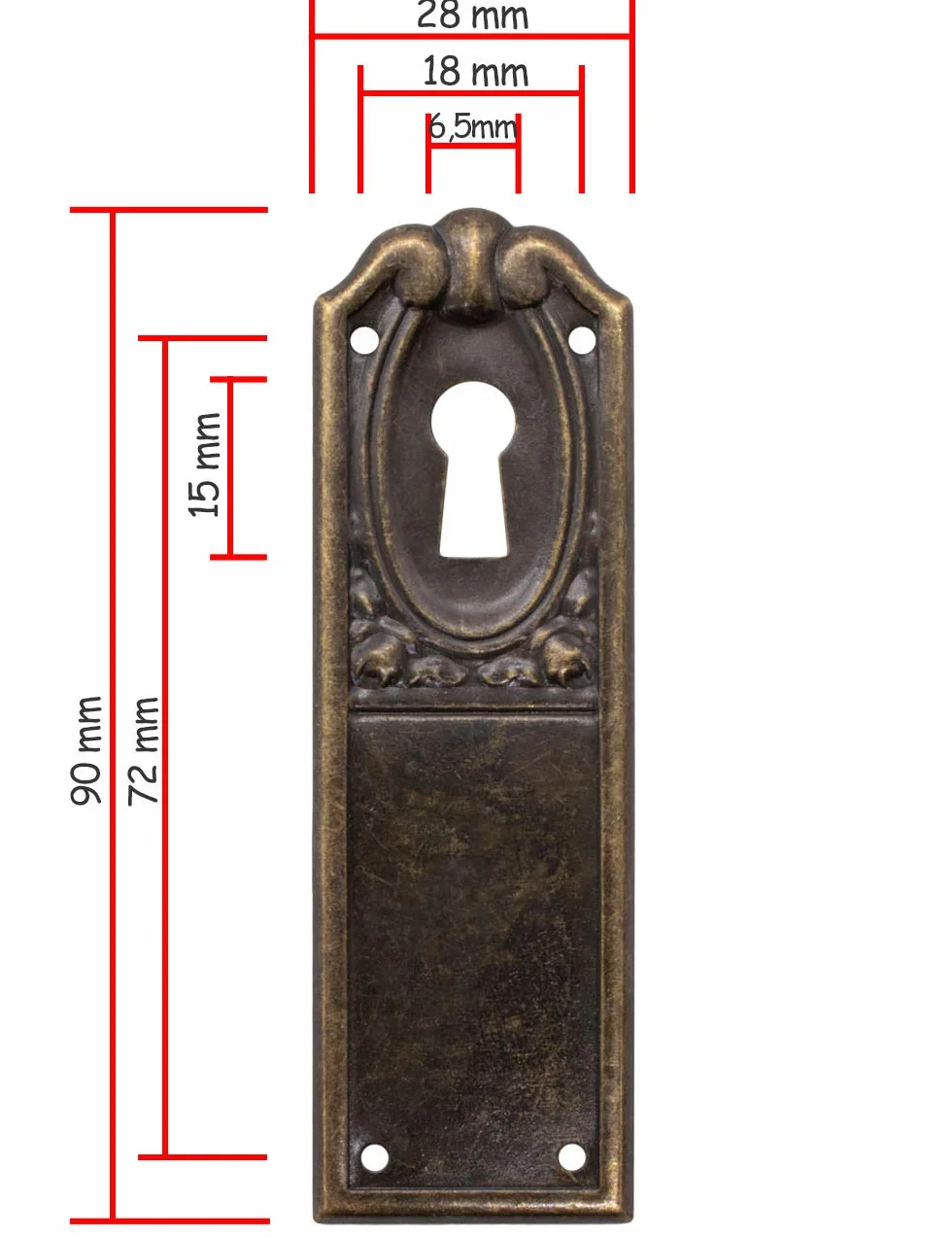 FUXXER® 6 x szyldy na klucze, rozety zamkowe, okucia zamkowe, mosiądz, Art Deco Design, 90 x 28 mm