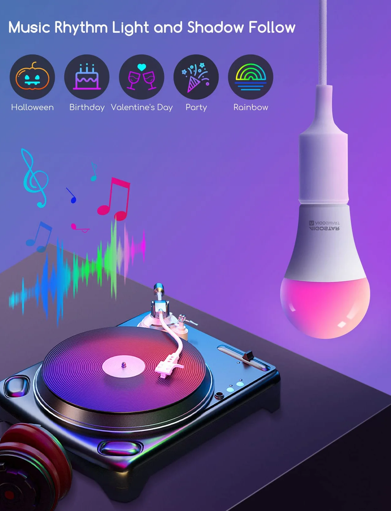 Aigostar Smart Bulb E27 SL2 LED 9W 806LM WiFi Żarówka RGB 2700K-6500K Ściemnialna Kompatybilna z Alexa Google Home 6 szt.