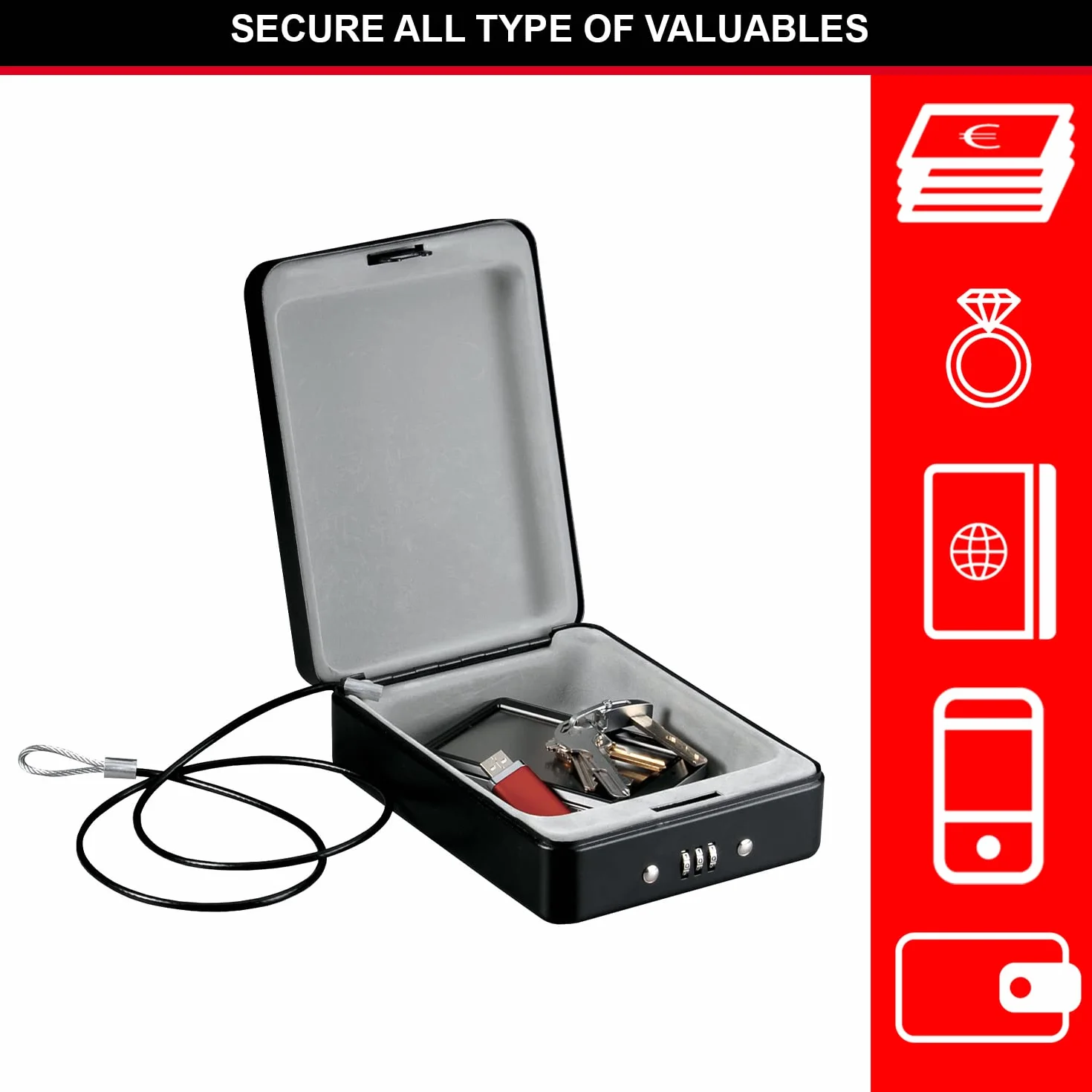 MASTER LOCK P005CEURBLKHRO kompaktowy sejf kombinacja z kablem