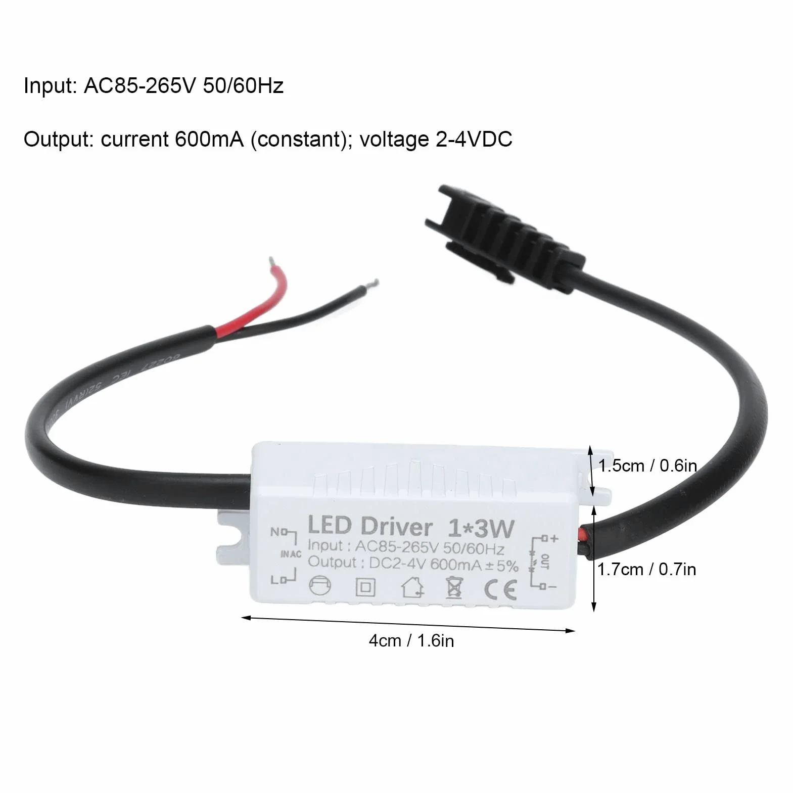 Sterownik LED 1x3W 600mA AC85-265V 2-4VDC Zasilacz Transformator
