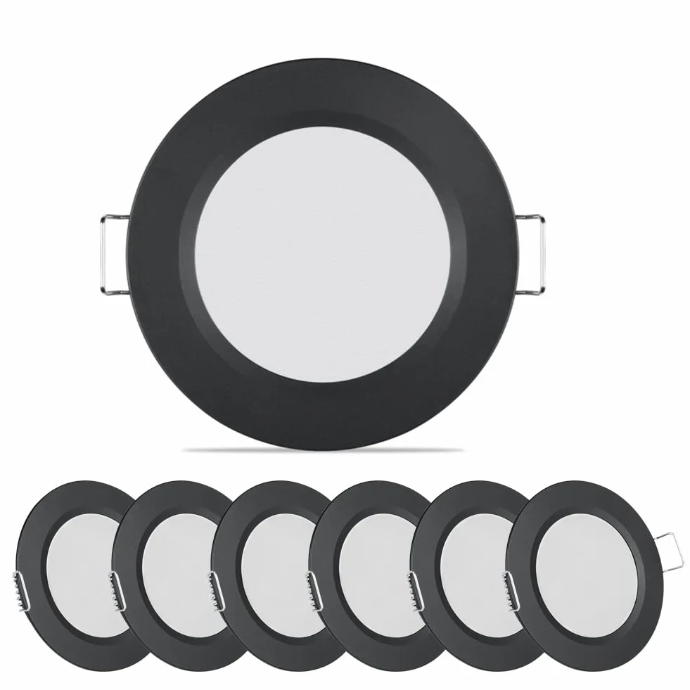 Acegoo Reflektor LED DC 12V 3000K 6 sztuk Płaski Downlight Aluminium Ciepłe Światło Czarny