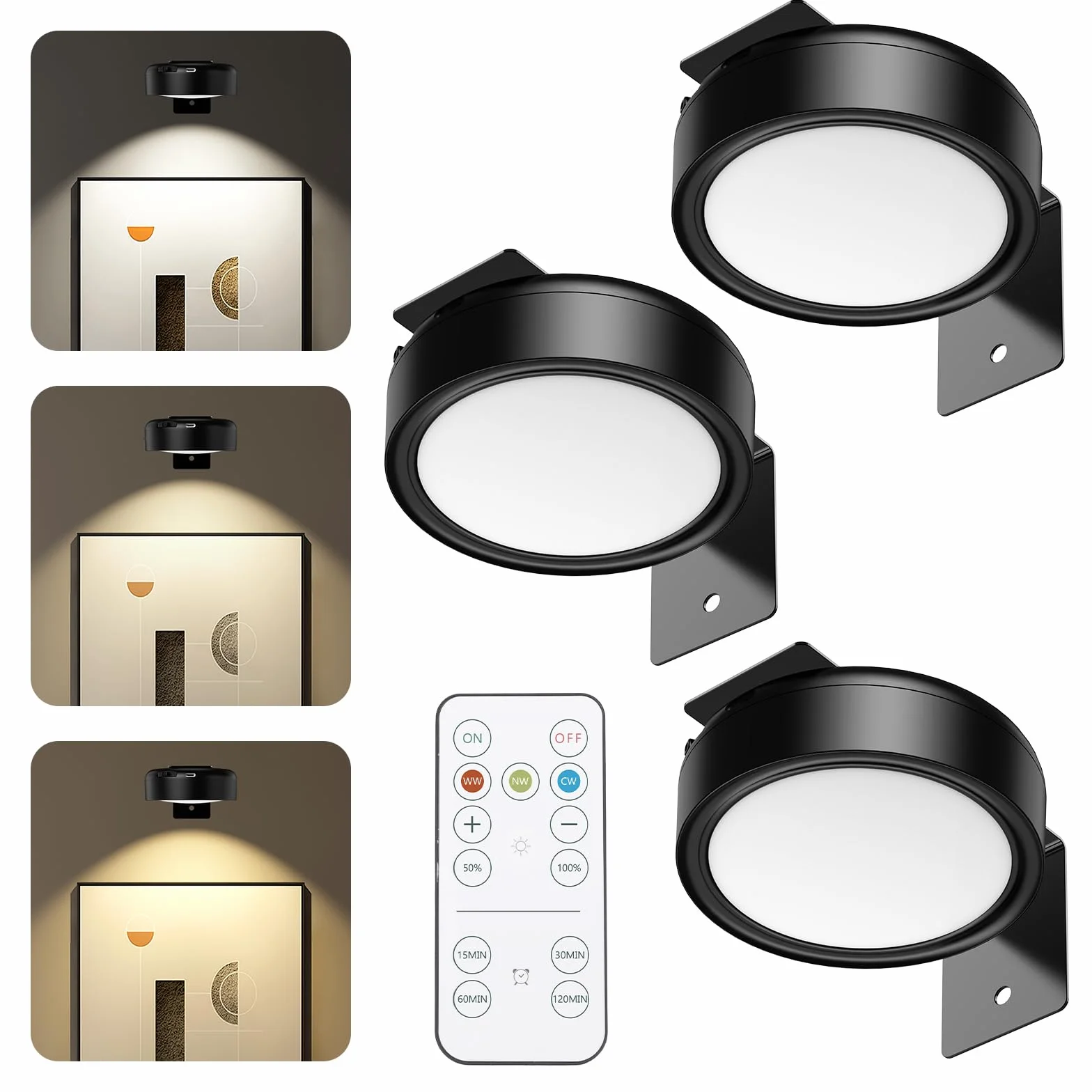 Bezprzewodowa lampa obrazowa z timerem i magnesem, 3 diody LED