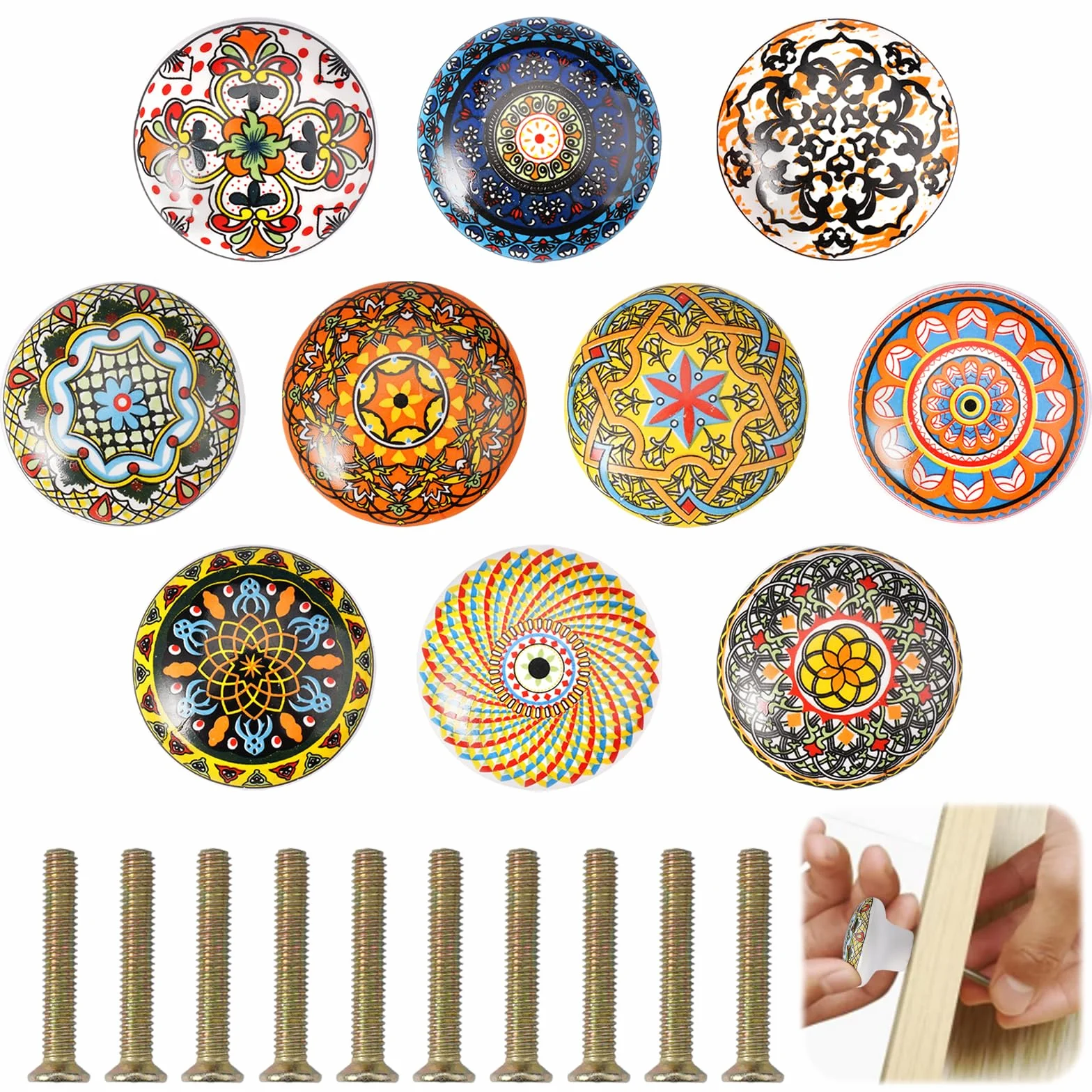 10 sztuk ceramicznych guzików, losowe kolory gałki do szafy vintage, uchwyty w stylu boho, gałki do drzwi do cupboards, ceramiczne gałki do szuflad, gałki meblowe vintage, antyczne, ceramiczne gałki