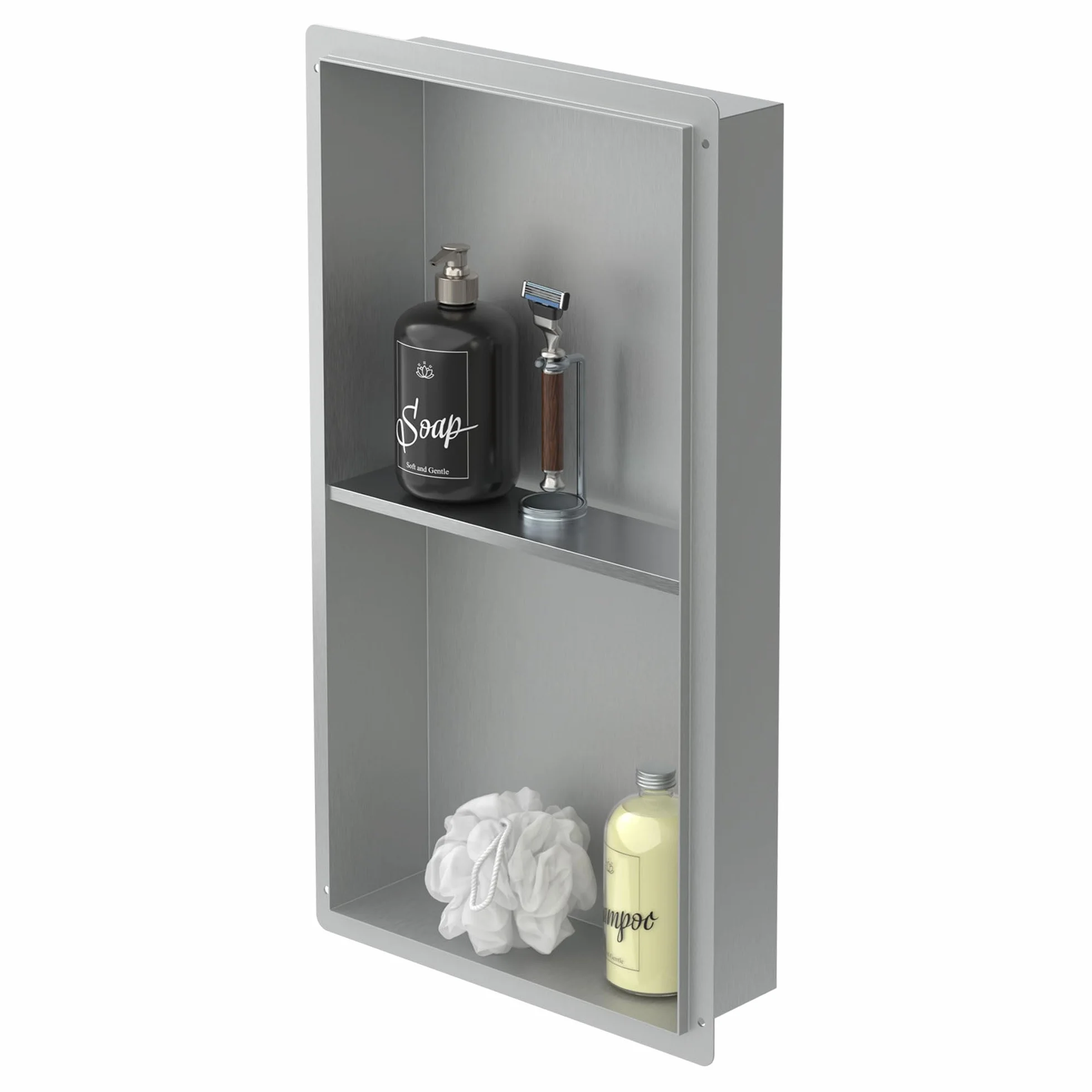 LuxeBath Nisza ścienna podwójna ze stali nierdzewnej 30x60x10 cm srebrna wneka prysznicowa bez obramowania