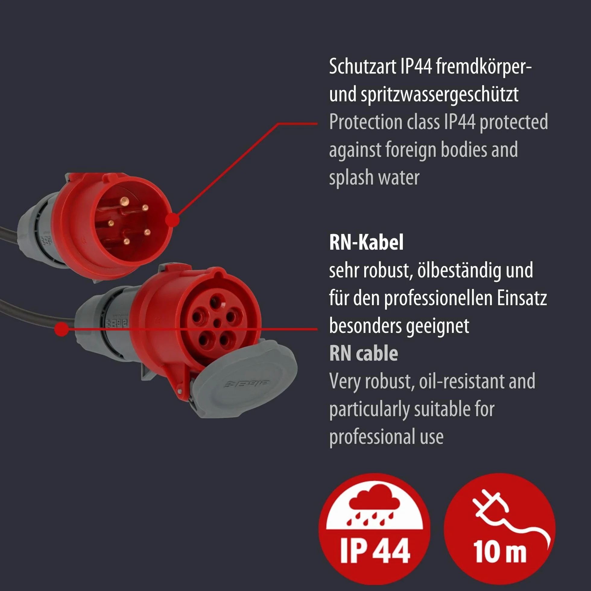 Brennenstuhl Professional Przedłużacz CEE IP44 10m H07RN-F 5G2,5 5-biegunowy czarny