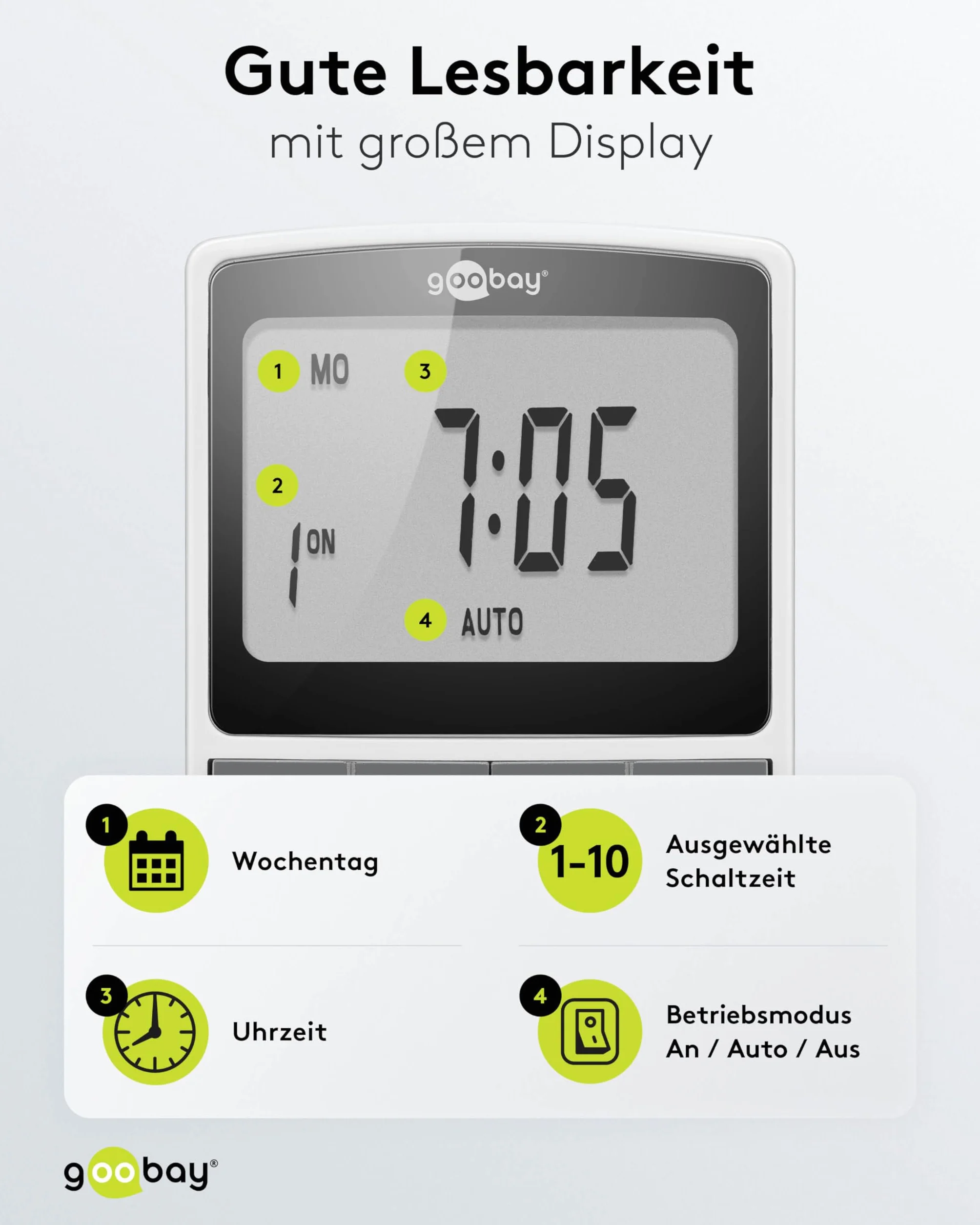 Goobay Cyfrowy programator czasowy 16 programów gniazdko elektryczne tryb losowy 3680 W