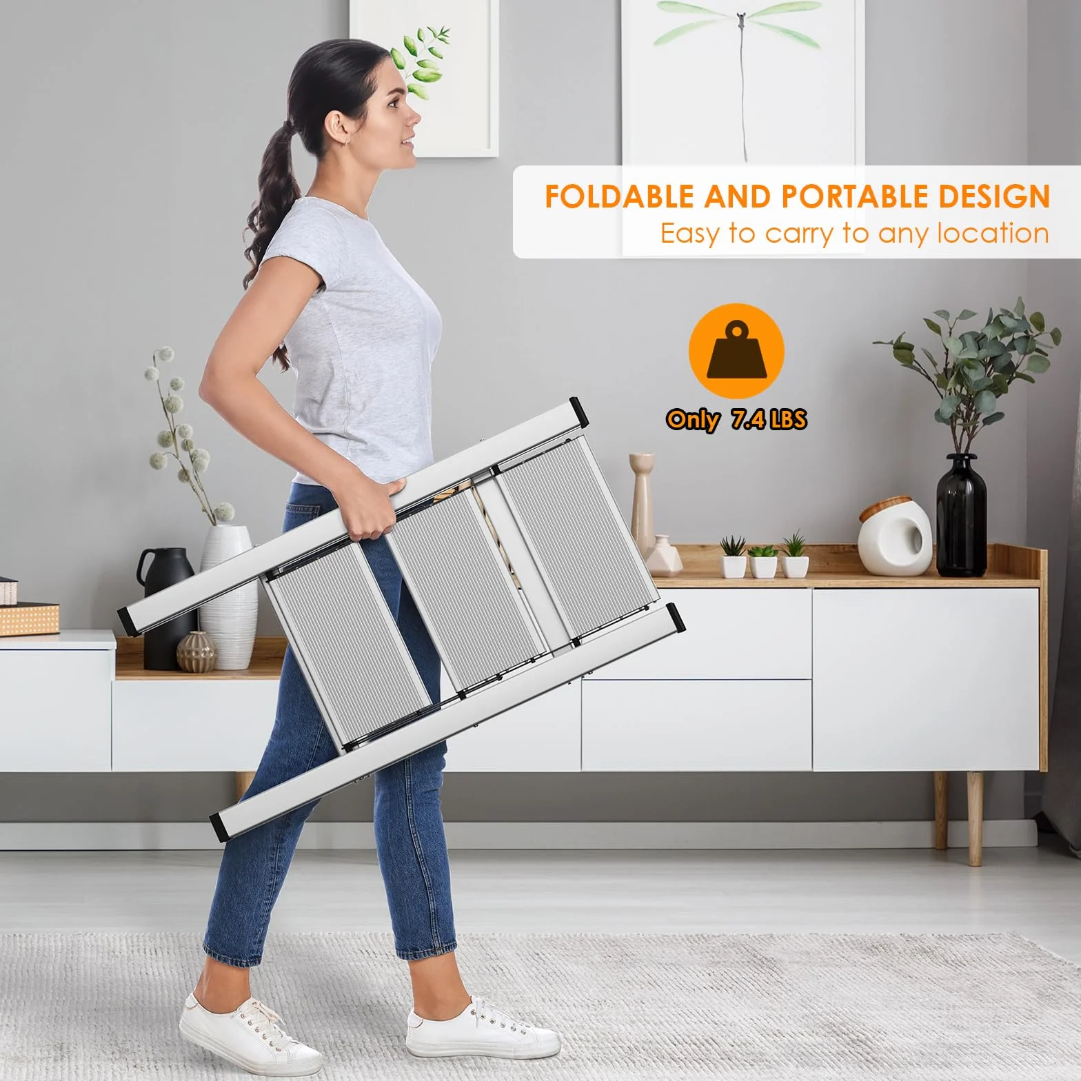 LIFERUN Aluminiowa drabina z 3 stopniami, składana, antypoślizgowa, stojąca, wielofunkcyjna, 150 kg, srebrna