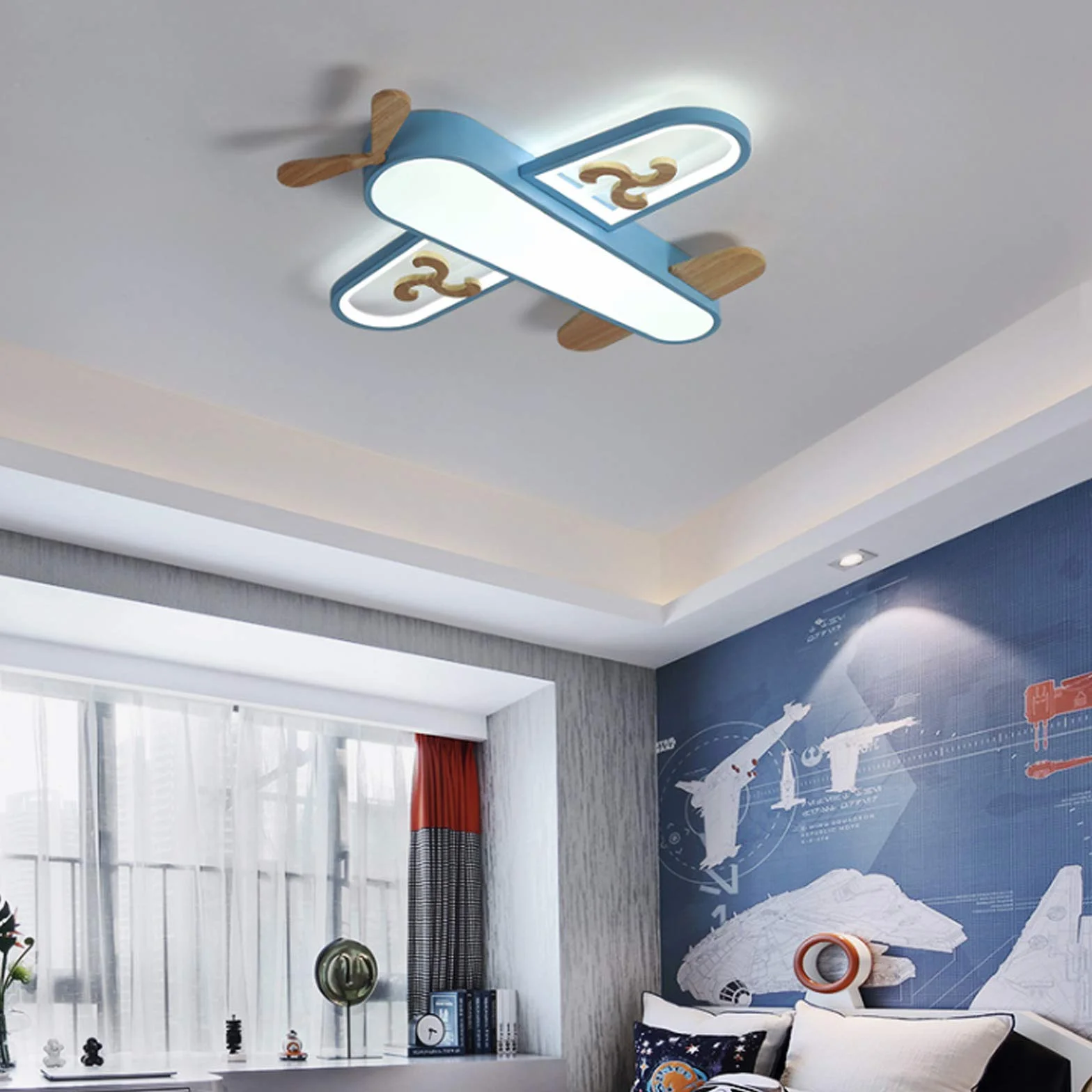 Lampa sufitowa LED do pokoju dziecięcego samolot ściemniana pilot zdalnego sterowania