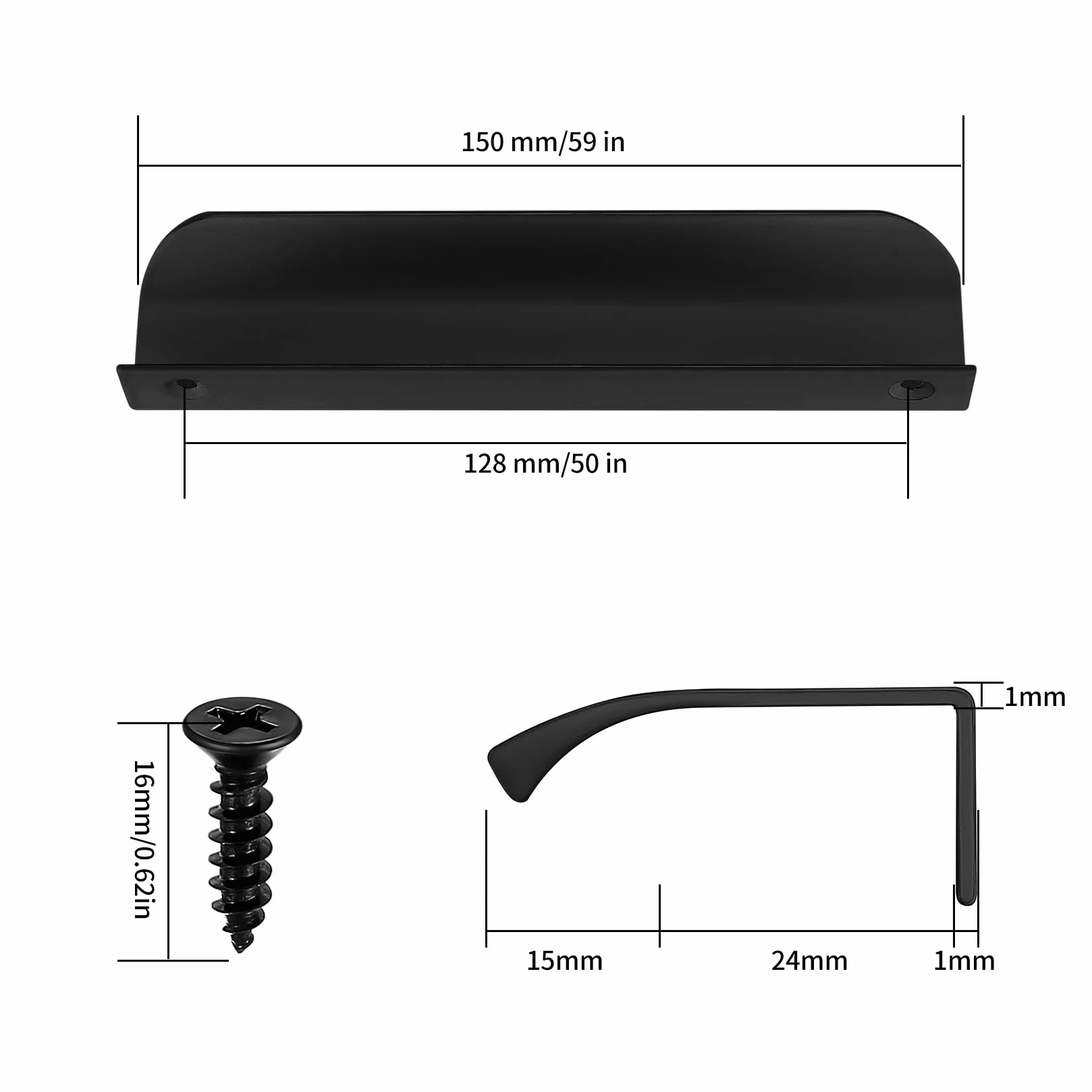 Czarne Uchwyty Meblowe 150mm Ukryte Uchwyty Szafkowe Stop Aluminium 5 sztuk
