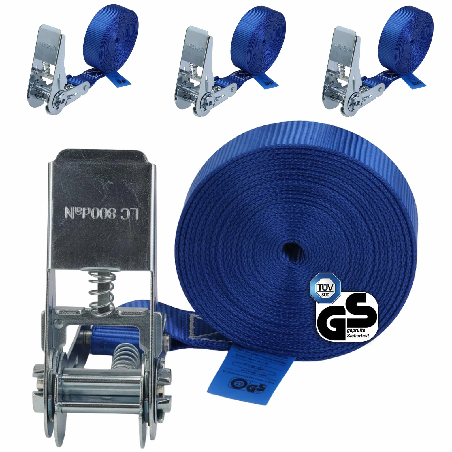 Pas mocujący z grzechotką zestaw 4 sztuk 6 m 25 mm 800 kg DIN EN 12195-2