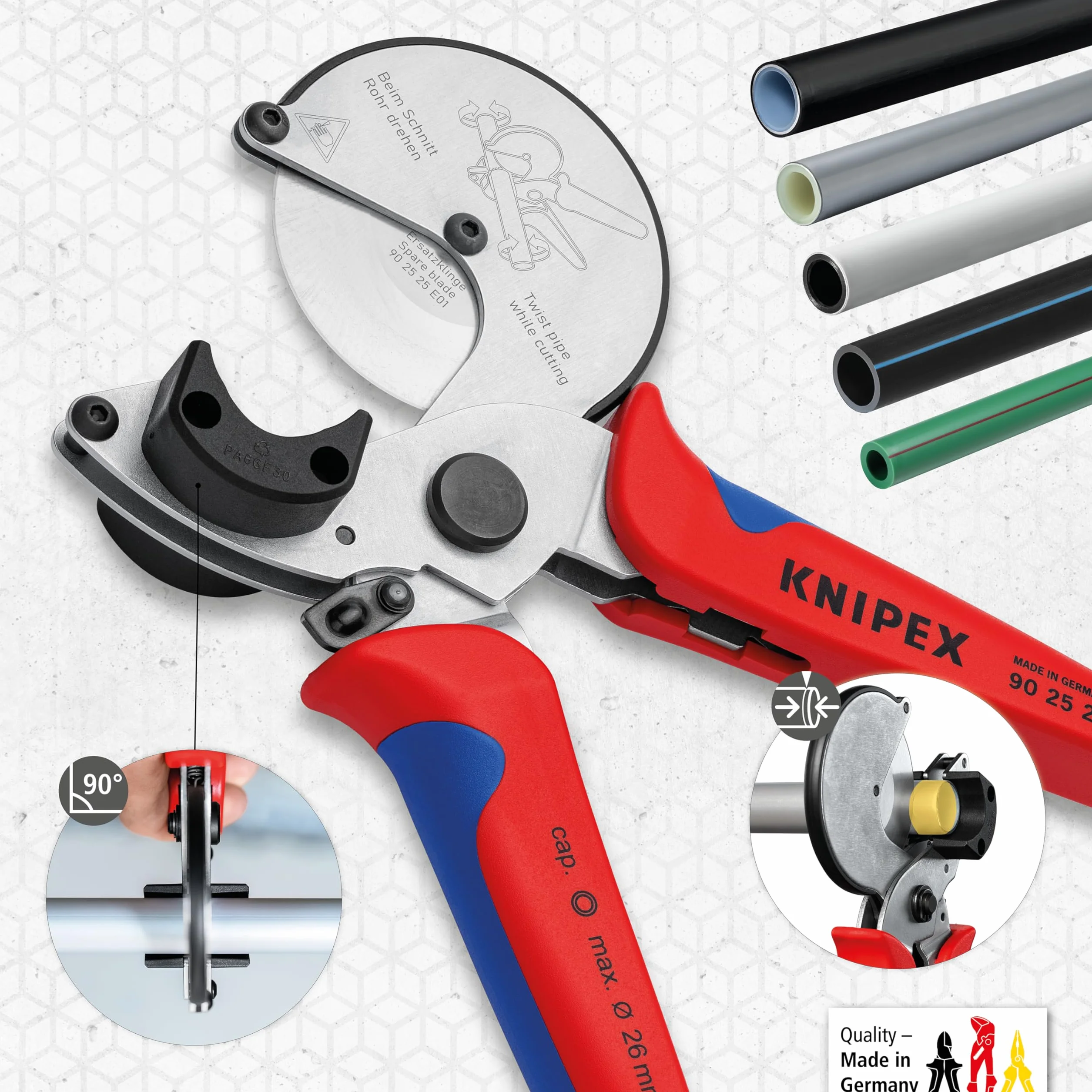 KNIPEX Obcinak do rur kompozytowych i z tworzywa sztucznego chromowany 210 mm 90 25 25