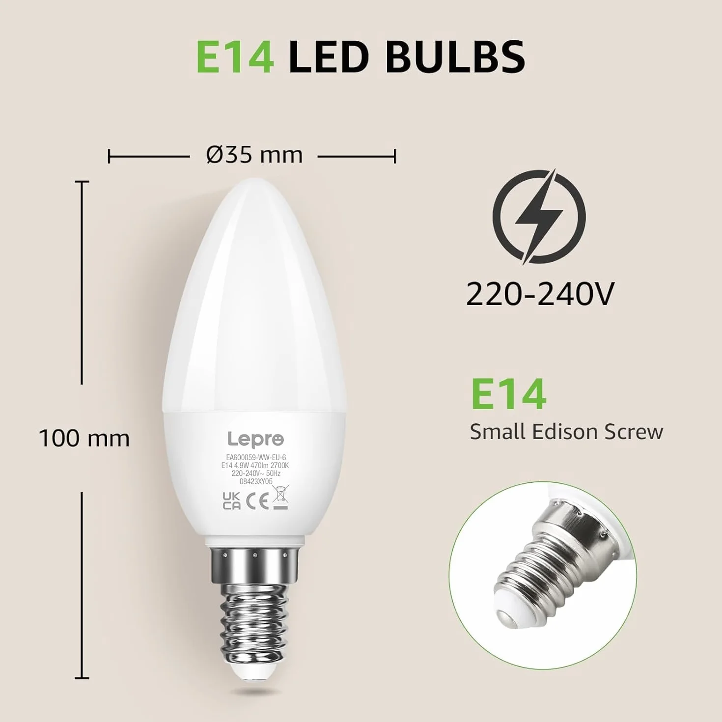 Lepro Żarówka LED E14 4,2W 470lm 2700K C35 6 sztuk