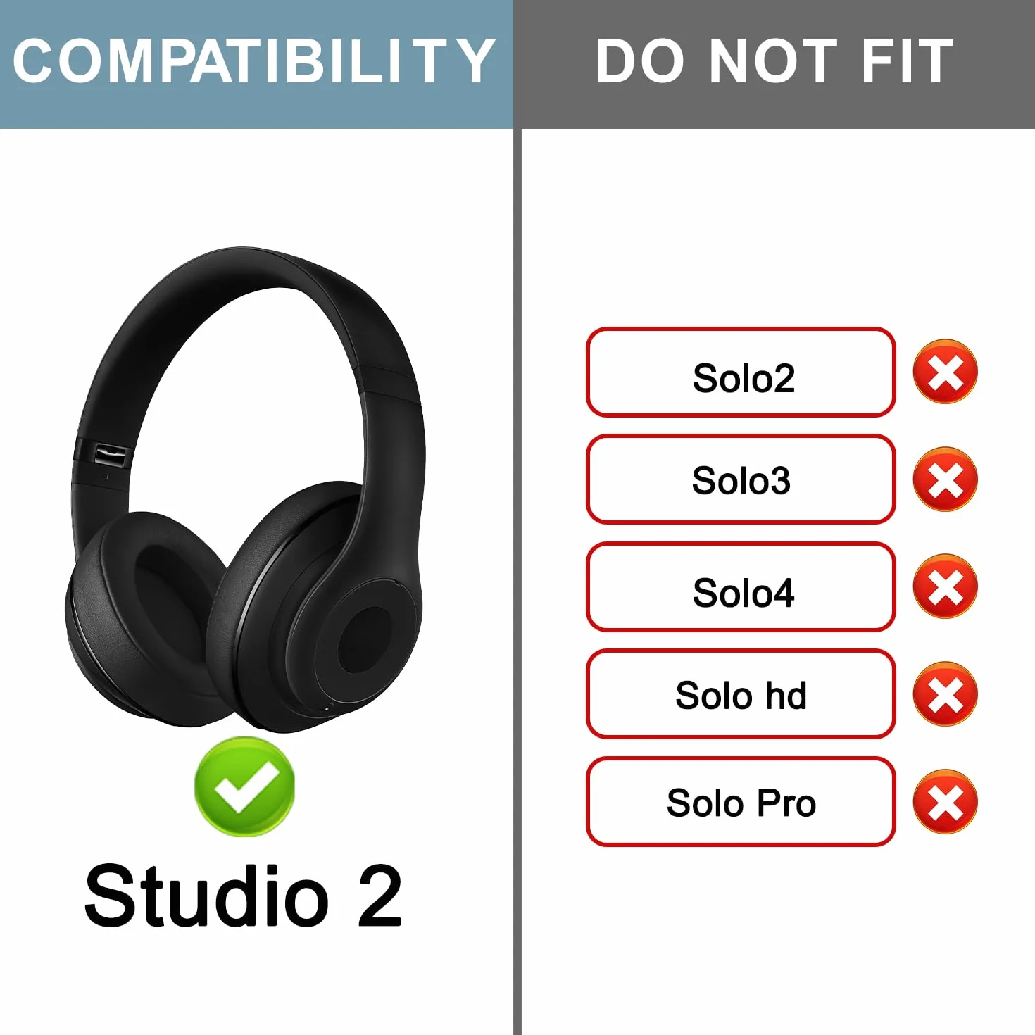 SOPROM Gumowa osłona na głowę do Beats Studio 2 & Studio 3 przewodowe i bezprzewodowe słuchawki, plastikowa podkładka na głowę, akcesoria naprawcze (Studio 2-Błyszczący Czarny)