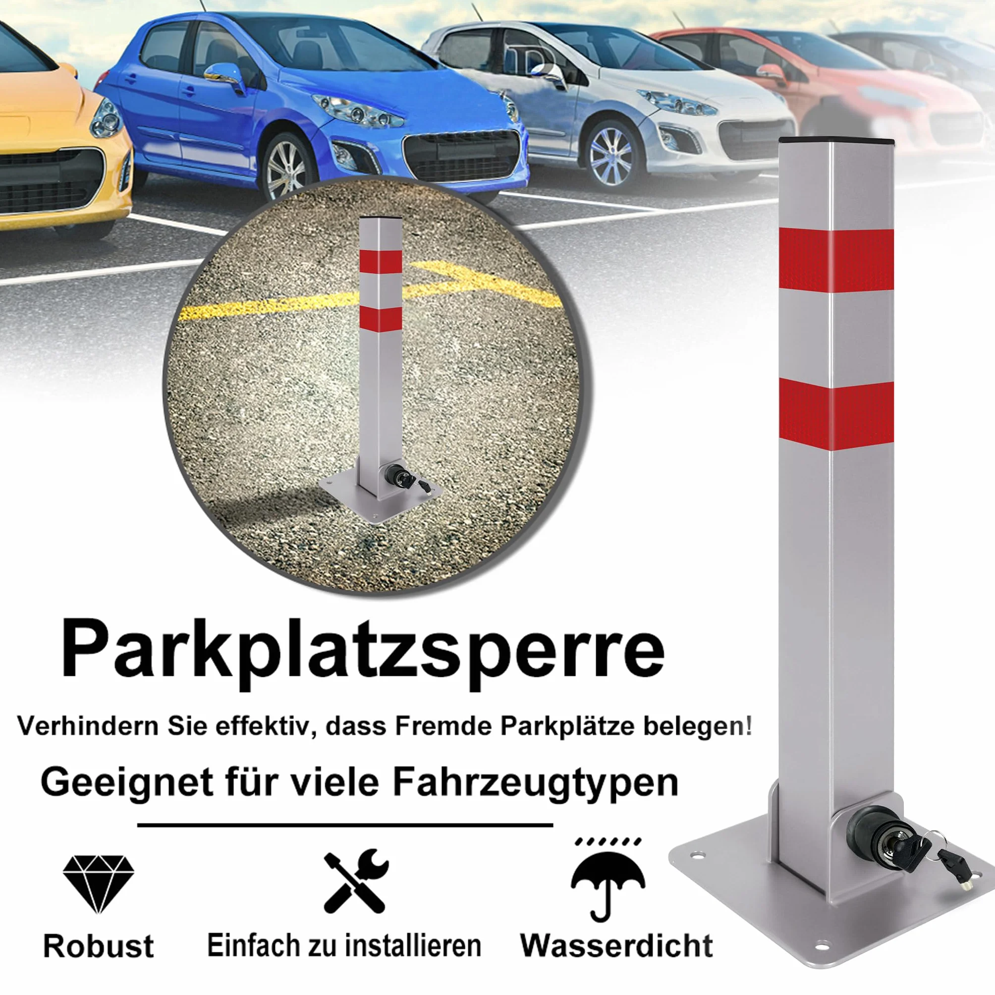 UISEBRT blokada parkingowa składana 3 klucze słupki odgradzające blokujące