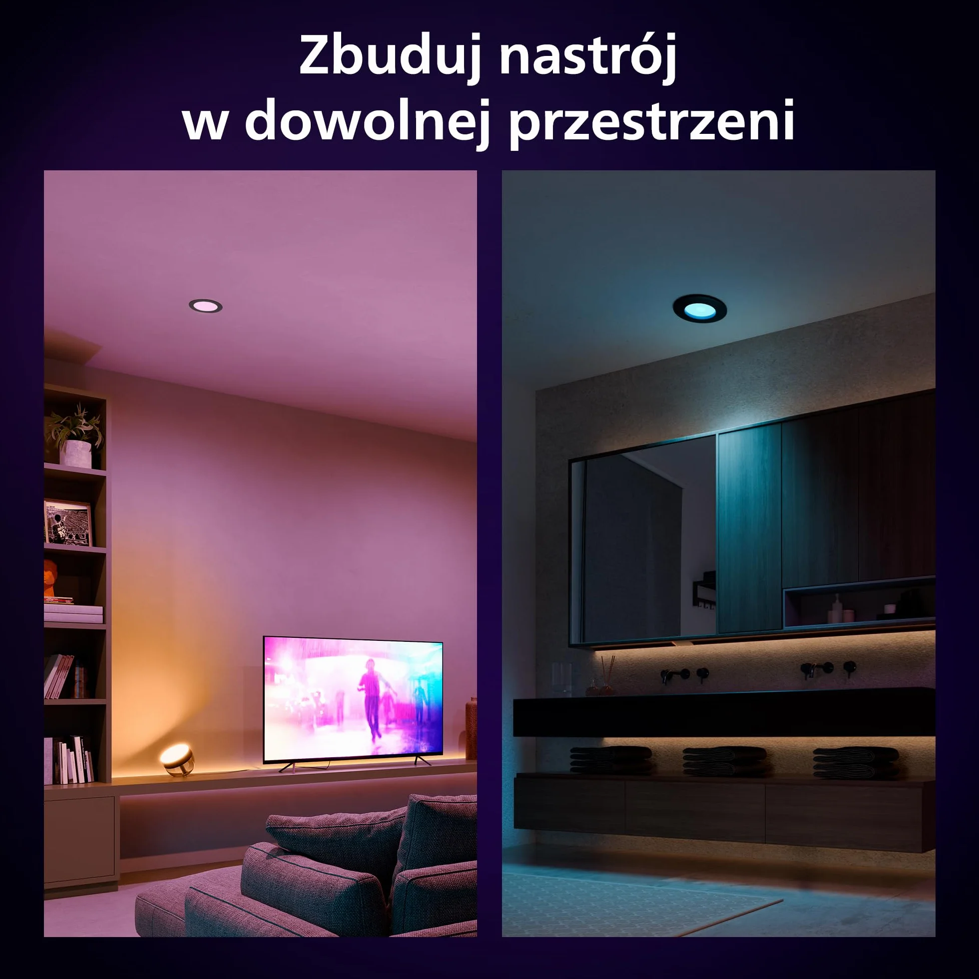 Philips Hue Smart Slim Oświetlenie do Wbudowania 90 mm Białe i Kolorowe Bluetooth Czarny