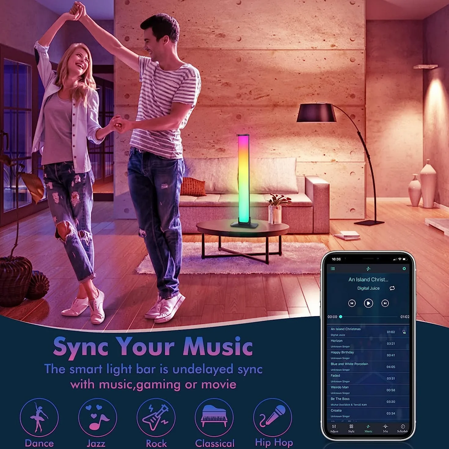 Listwa świetlna LED, 2 sztuki, Smart LED Lightbar RGB, nastrojowe podświetlenie tła z aplikacją i pilotem zdalnego sterowania, lampa do gier, synchronizacja z muzyką, Smart Light Bar do gier