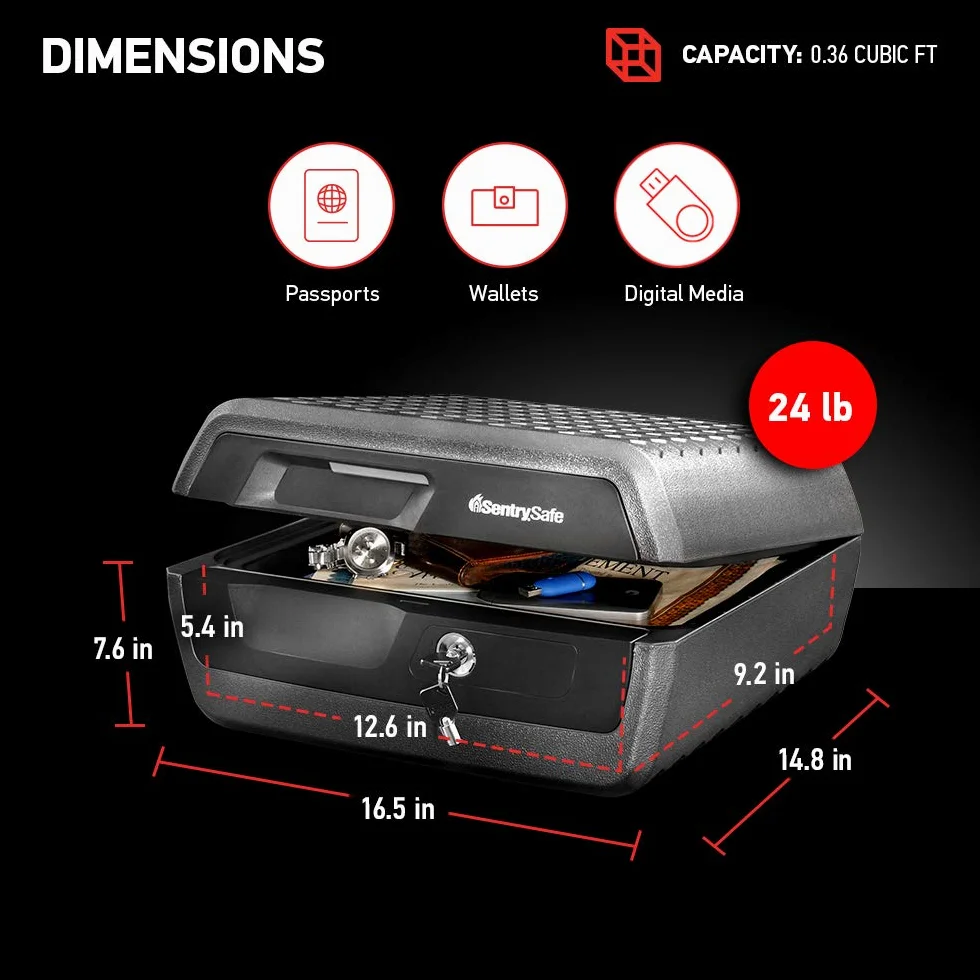 Sentry Safe CHW30220 sejf ognioodporny wodoodporny z zamkiem na klucze 18 x 40 cm szary czarny