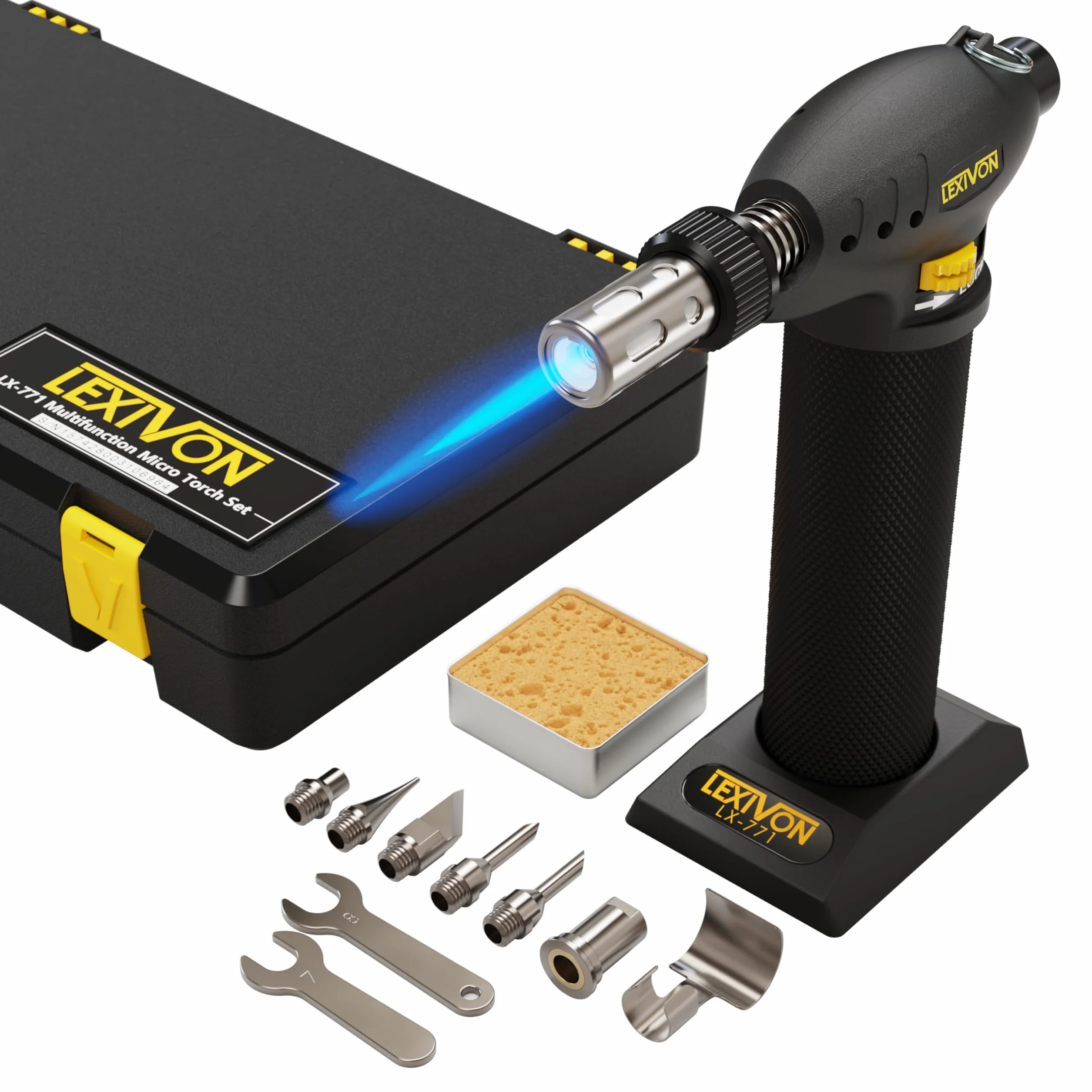 LEXIVON Butan Torch Zestaw wielofunkcyjny Stacja lutownicza Premium z samozapłonem regulowanym płomieniem 125 W LX-771