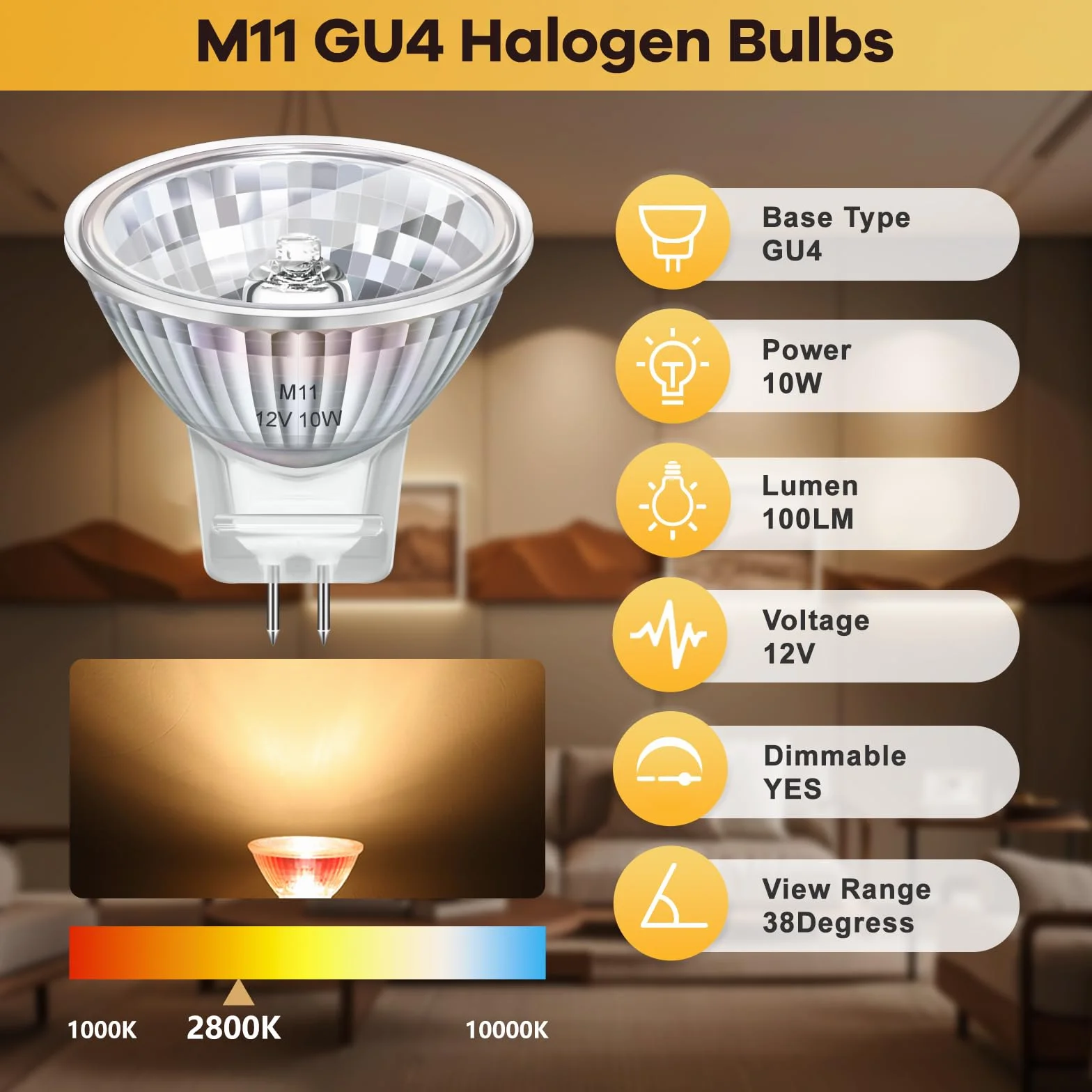 MR11 GU4 10W 12V żarówka reflektorowa ściemniane 2-pinowe ciepła biel 2700K 6 sztuk