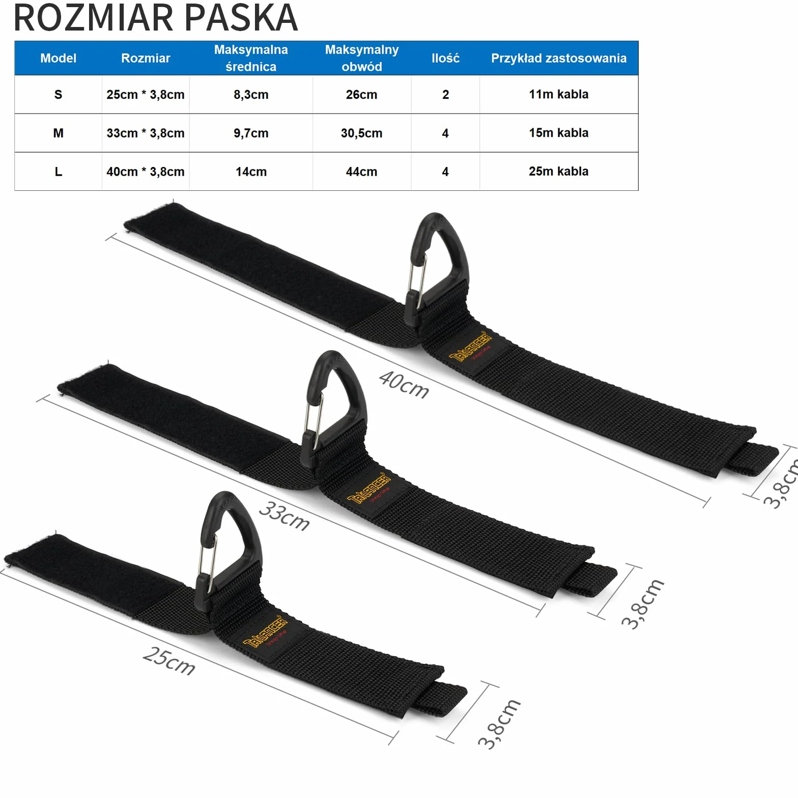 Trilancer Organizer na Kable Uchwyt do Kabli z Rzepem i Klipsem (10-pak)