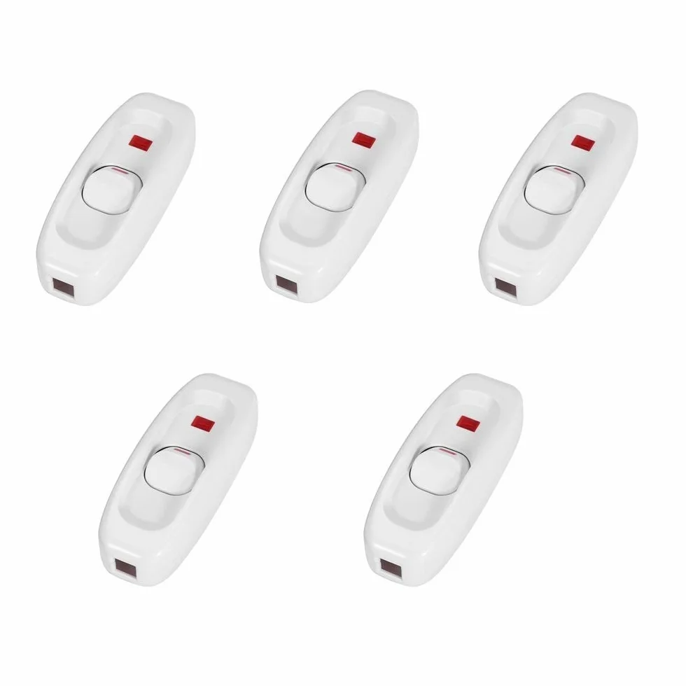 Nikou Zestaw 5 włączników światła - AC 250 V 10 A Inline On/Off lampa stołowa lampa biurkowa przełącznik kablowy z lampką kontrolną LED (kolor : czarny)
