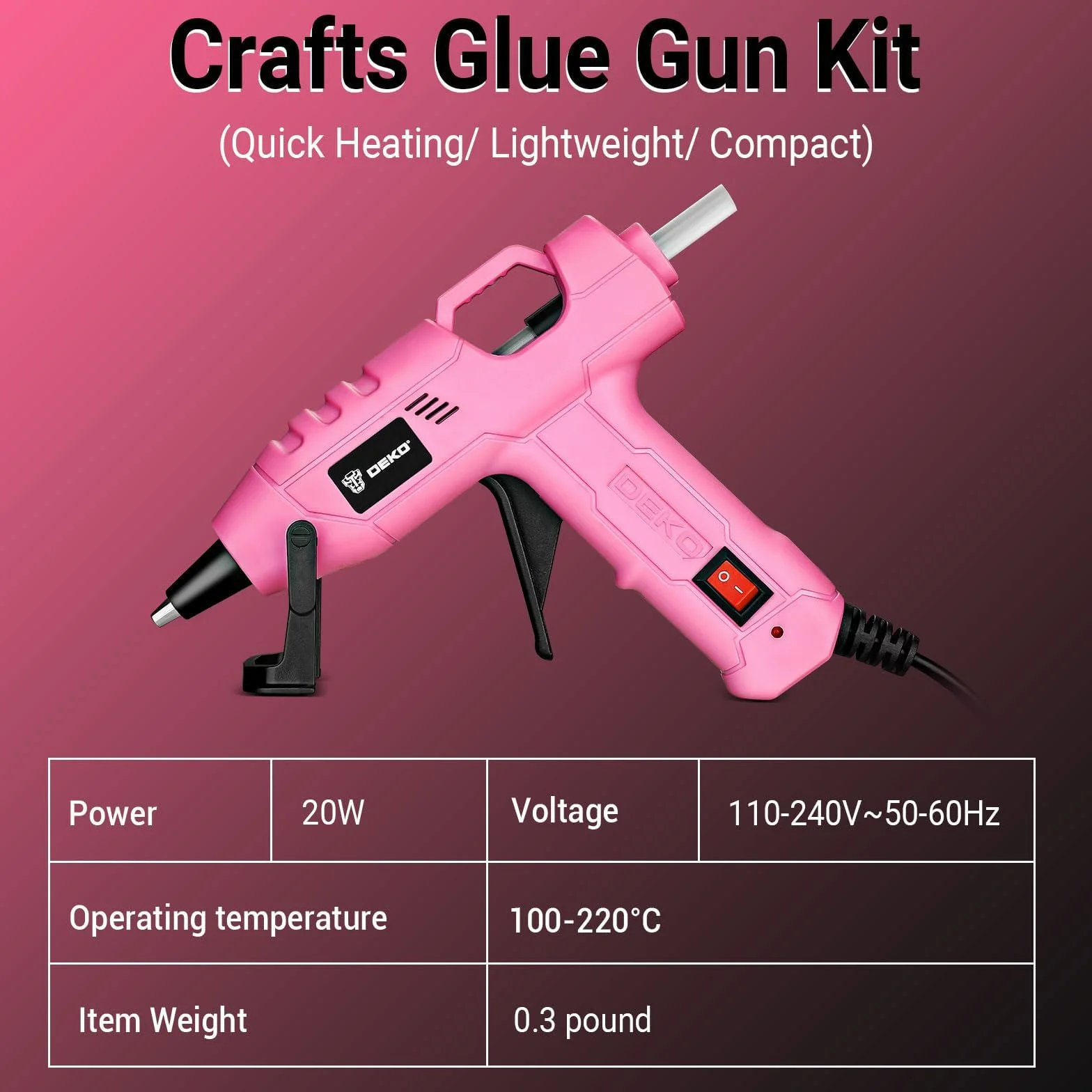 DEKOPRO Pistolet do klejenia na gorąco 20 W mini silikonowy różowy