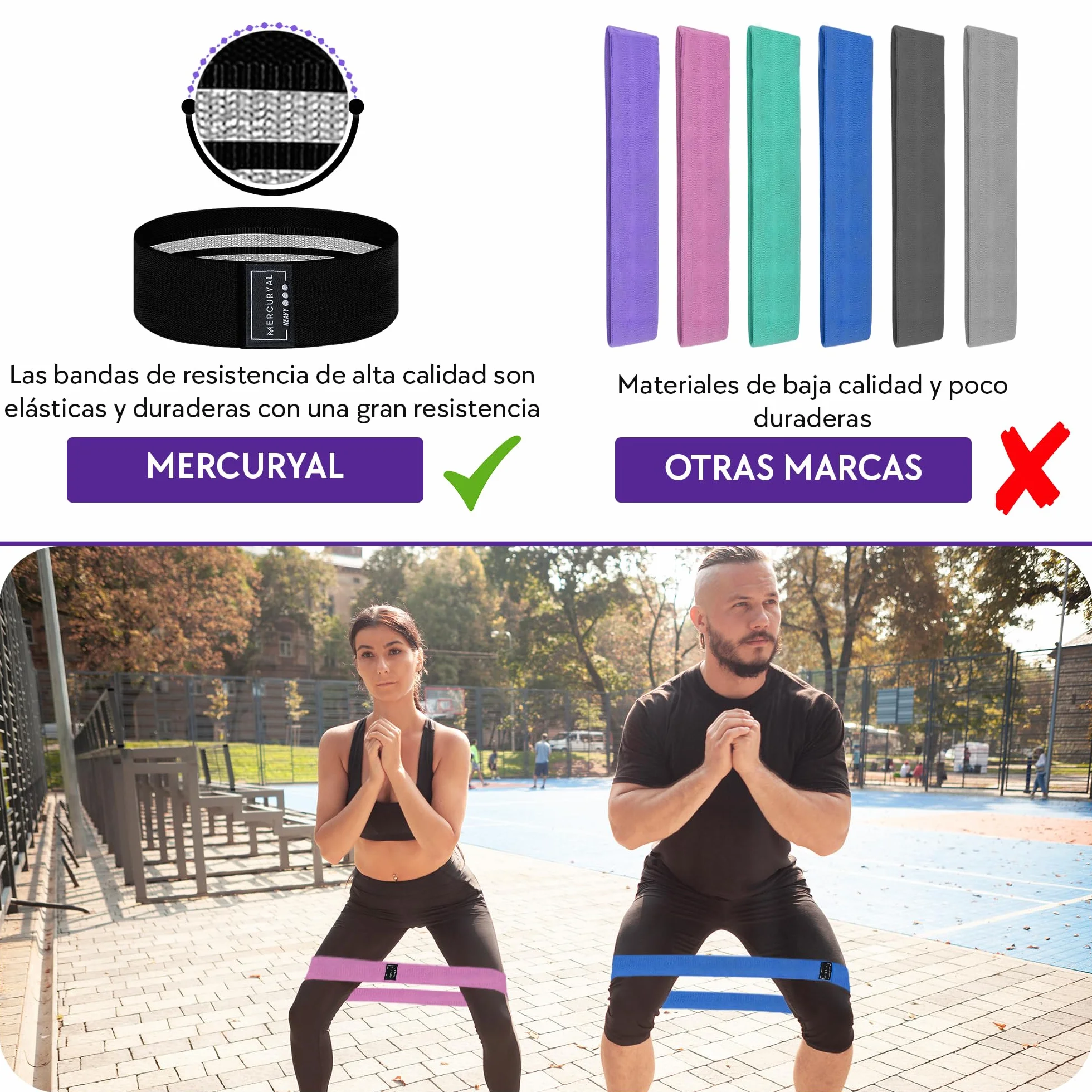 MERCURYAL 3-pasmowy elastyczny zestaw Musculacion - Elastyczne opaski Gluteos - Elastyczne opaski fitness Przeciwpoślizgowe - Paski Gluteum - Elastic Taśmy Muskulation (Czarny, Niebieski,