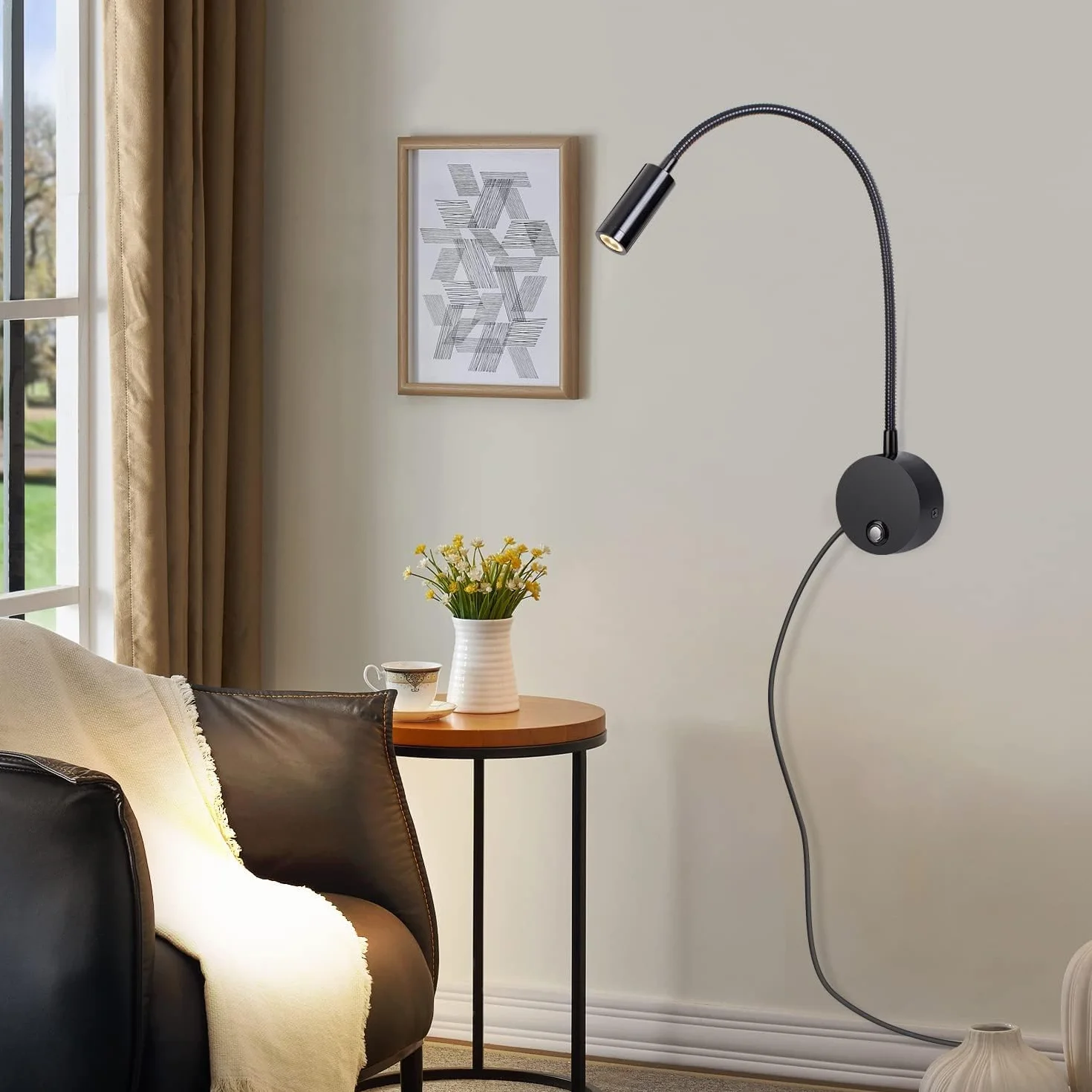 ERWEY Lampa ścienna LED z przełącznikiem dotykowym, ściemniana, USB, 360°, czarny