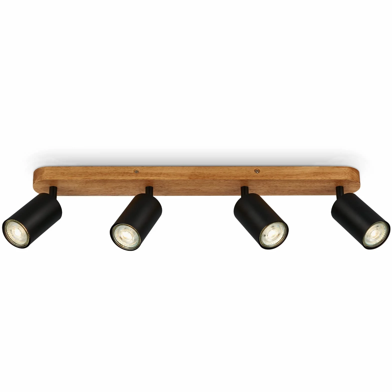 BRILONER - lampa sufitowa retro z drewna, 4 lampy sufitowe vintage, 4x gniazdo GU10, regulowany spot LED, rustykalny spot sufitowy, czarne drewno, 550x60x85 mm