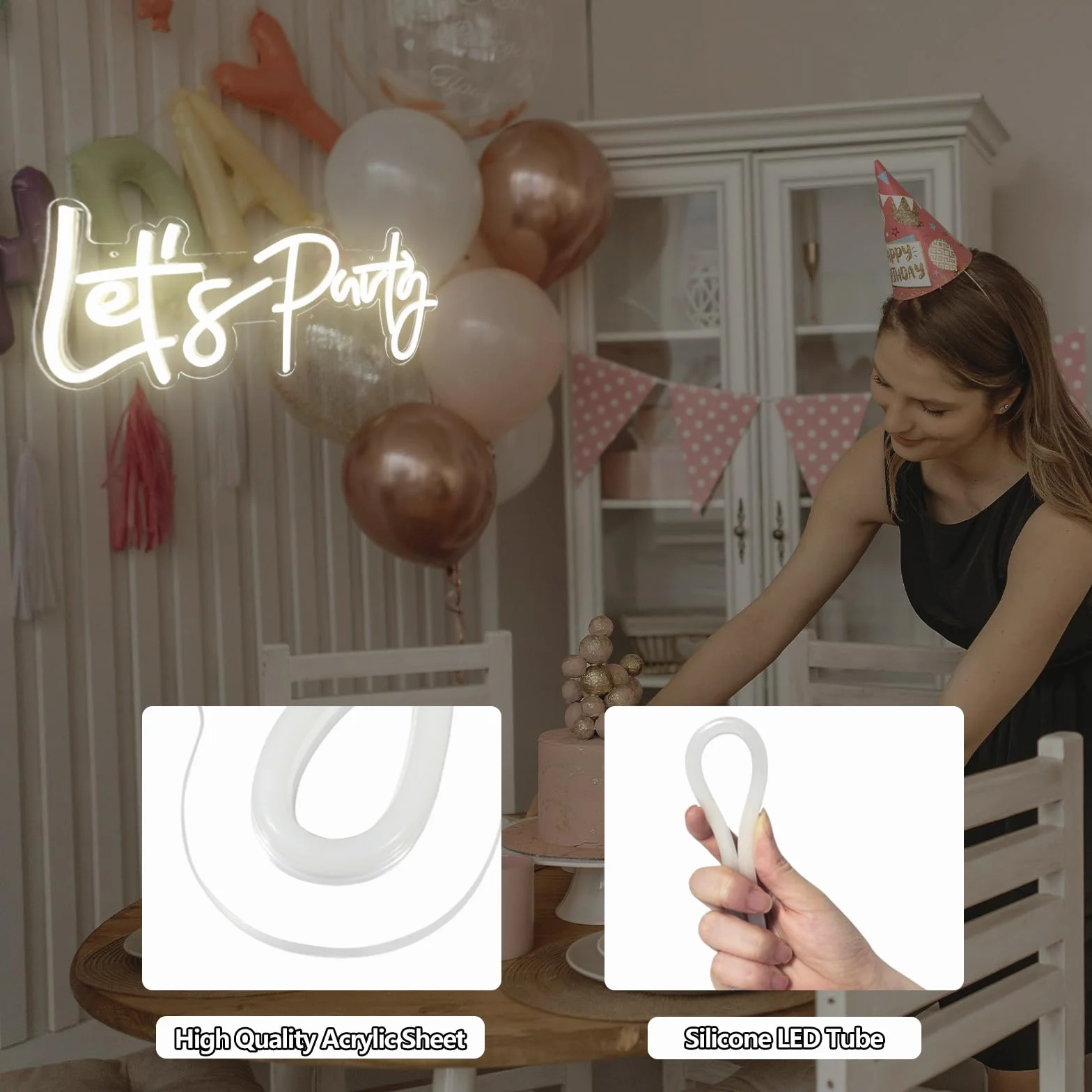 Let's Party neonowy znak świetlny LED dekoracja ścienna