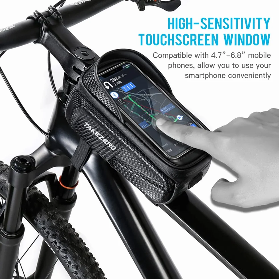 Torba na ramę rowerową, wodoszczelna torba na kierownicę rowerową, do rowerów wyścigowych, rowerów elektrycznych, pomieści smartfony do 6,8″ (czarna)