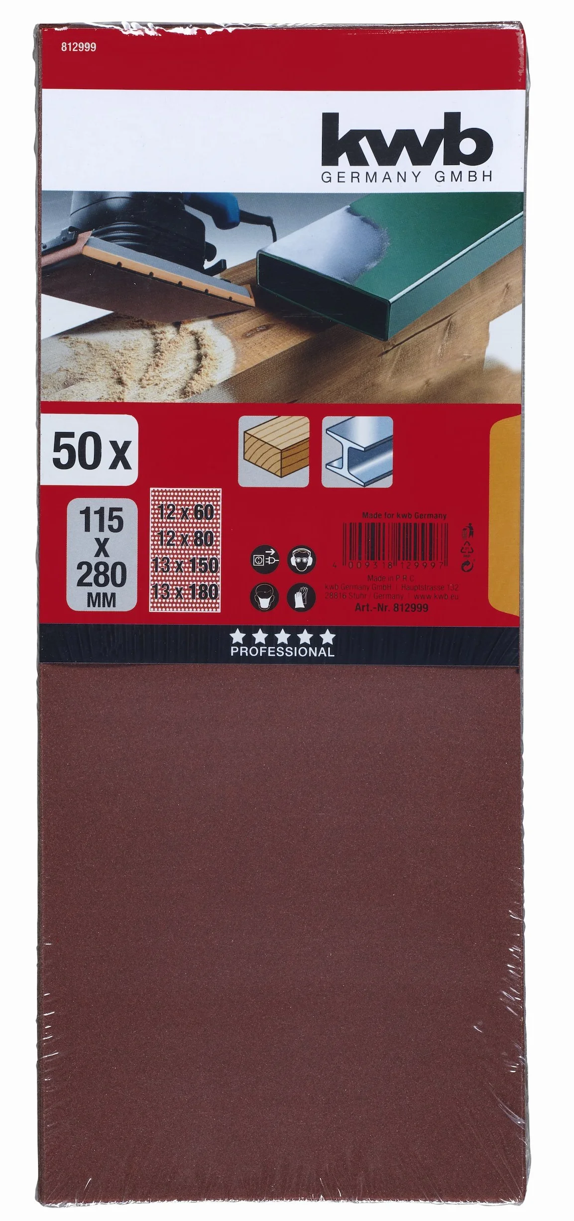 kwb Zestaw papieru ściernego korund K 60 K 80 K 120 K 180 115 mm x 280 m do szlifierek oscylacyjnych 50 szt.