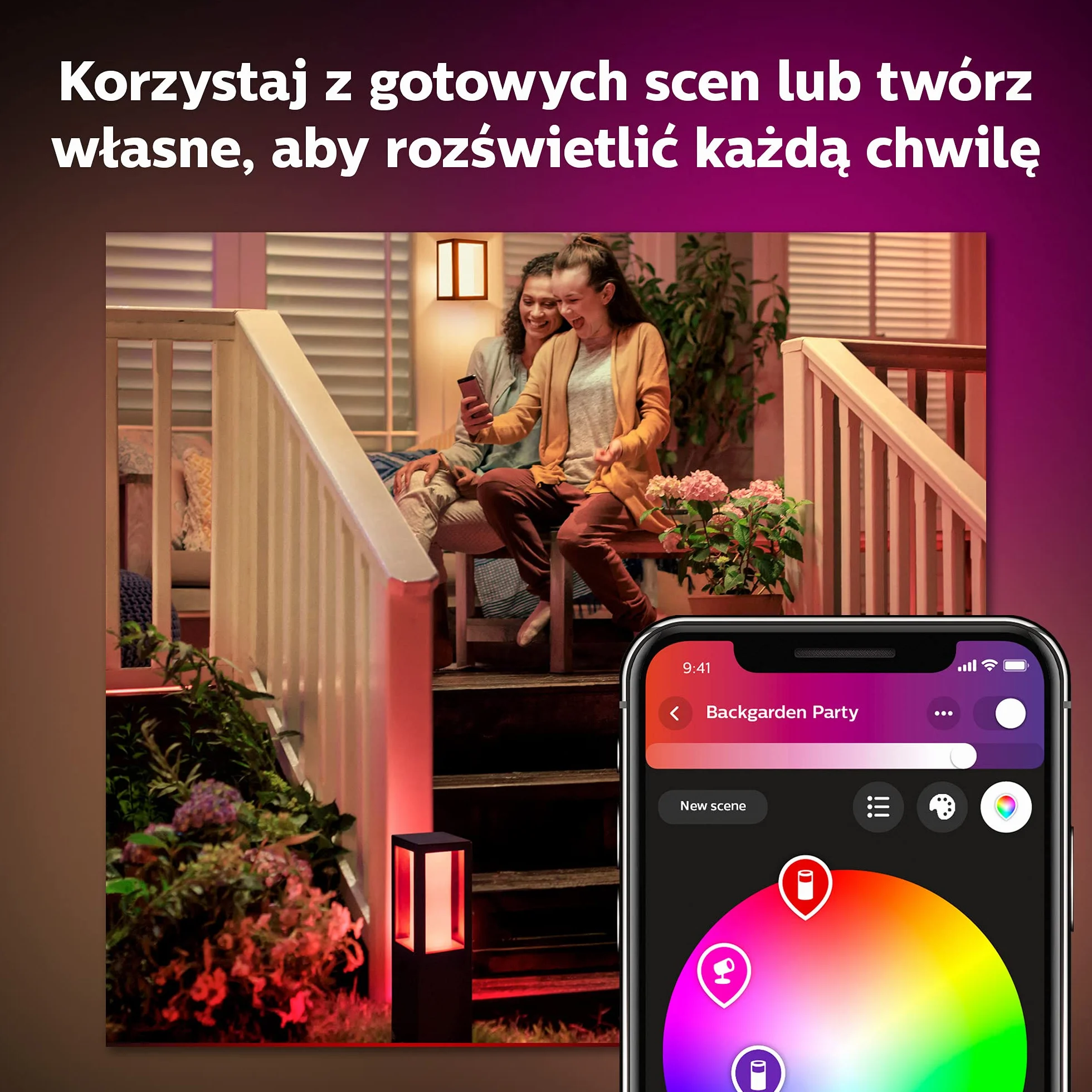 Philips Hue Impress White and Color Ambiance Zewnętrzna lampa stojąca LED niska 16 mln kolorów sterowanie aplikacją