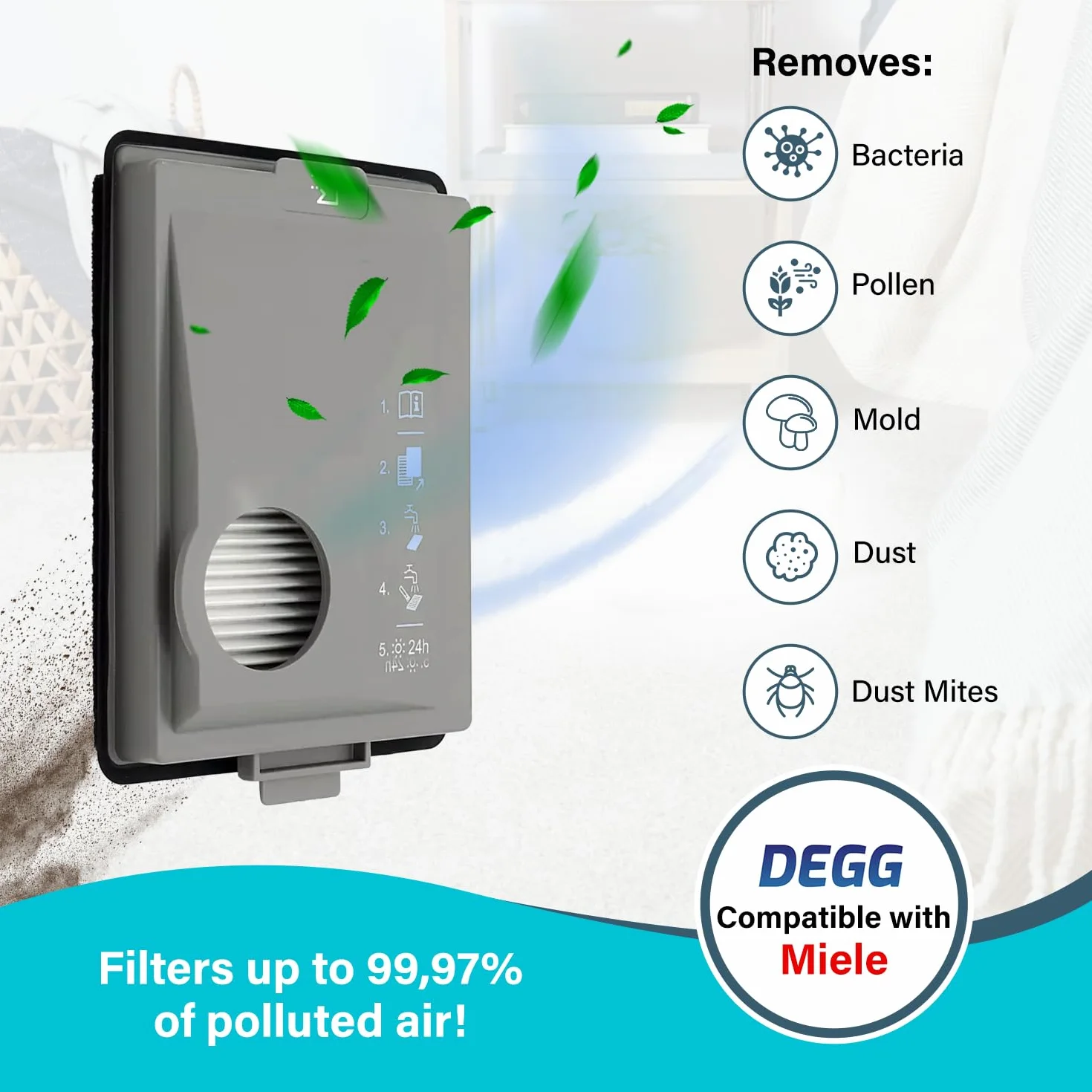 DEGG Zestaw filtrów kompatybilny z Miele Boost CX1 SF-HY 60 CX-FSF Hepa filtr drobnego pyłu dla alergików