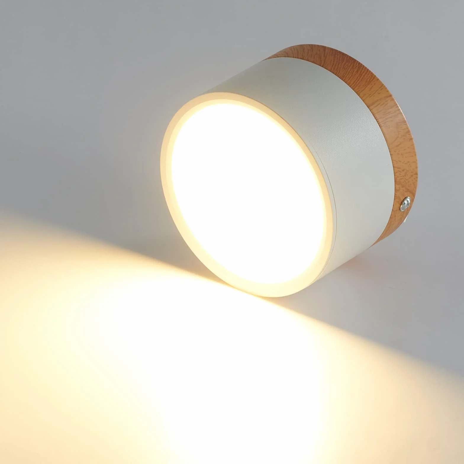 Lampa Sufitowa LED, Reflektor Natynkowy Dekor Drewniany, Mini Okrągła Biała Lampa Sufitowa, Ciepła Biel 3000 K, 12 W.