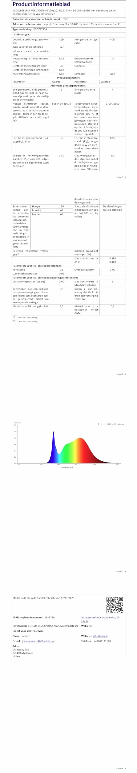 EDO RUVA Żarówka Smart RGB CCT E27 Inteligentna LED WiFi 9W Ściemnialna TUYA 2700-6500K 806 Lumen Smart Home Alexa 1 sztuka
