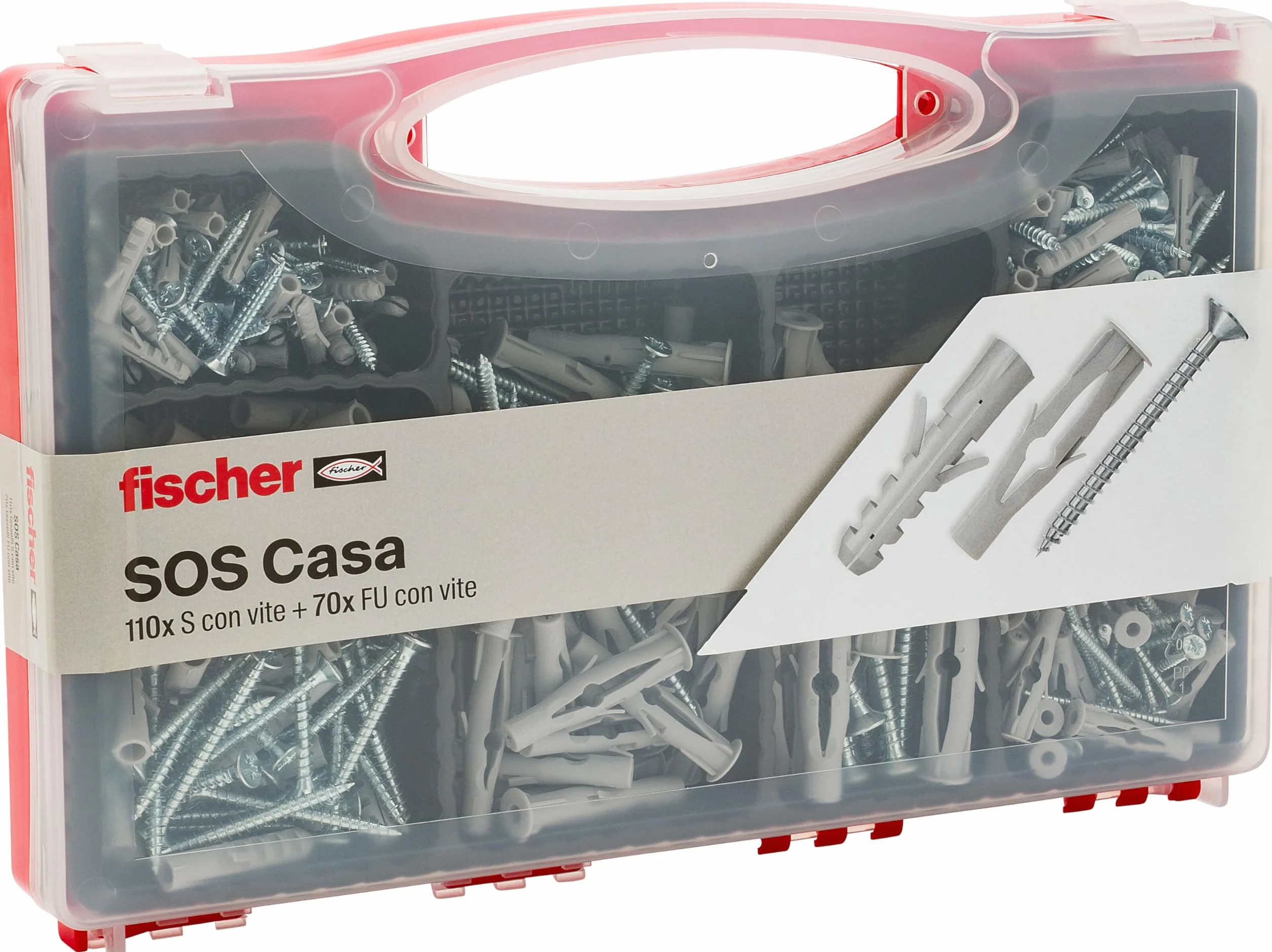 Fischer Zestaw SOS Domowy 360 sztuk kołków S i FU z śrubami do mocowania ścian pełnych i płyt gipsowo-kartonowych 71080