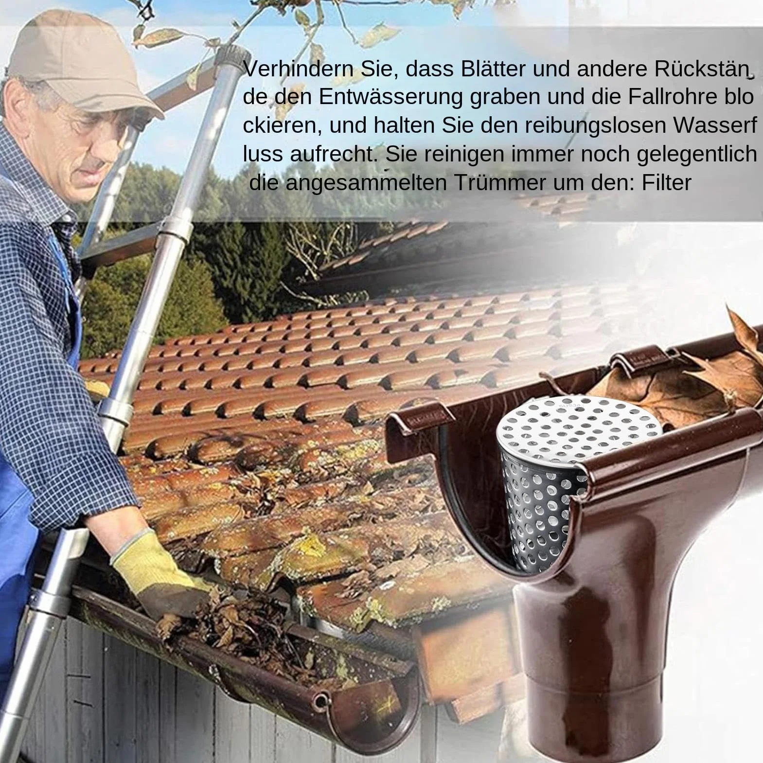Osłona rury spustowej, system osłony rynny deszczowej – środek do czyszczenia rynien dachowych ze stali nierdzewnej 304