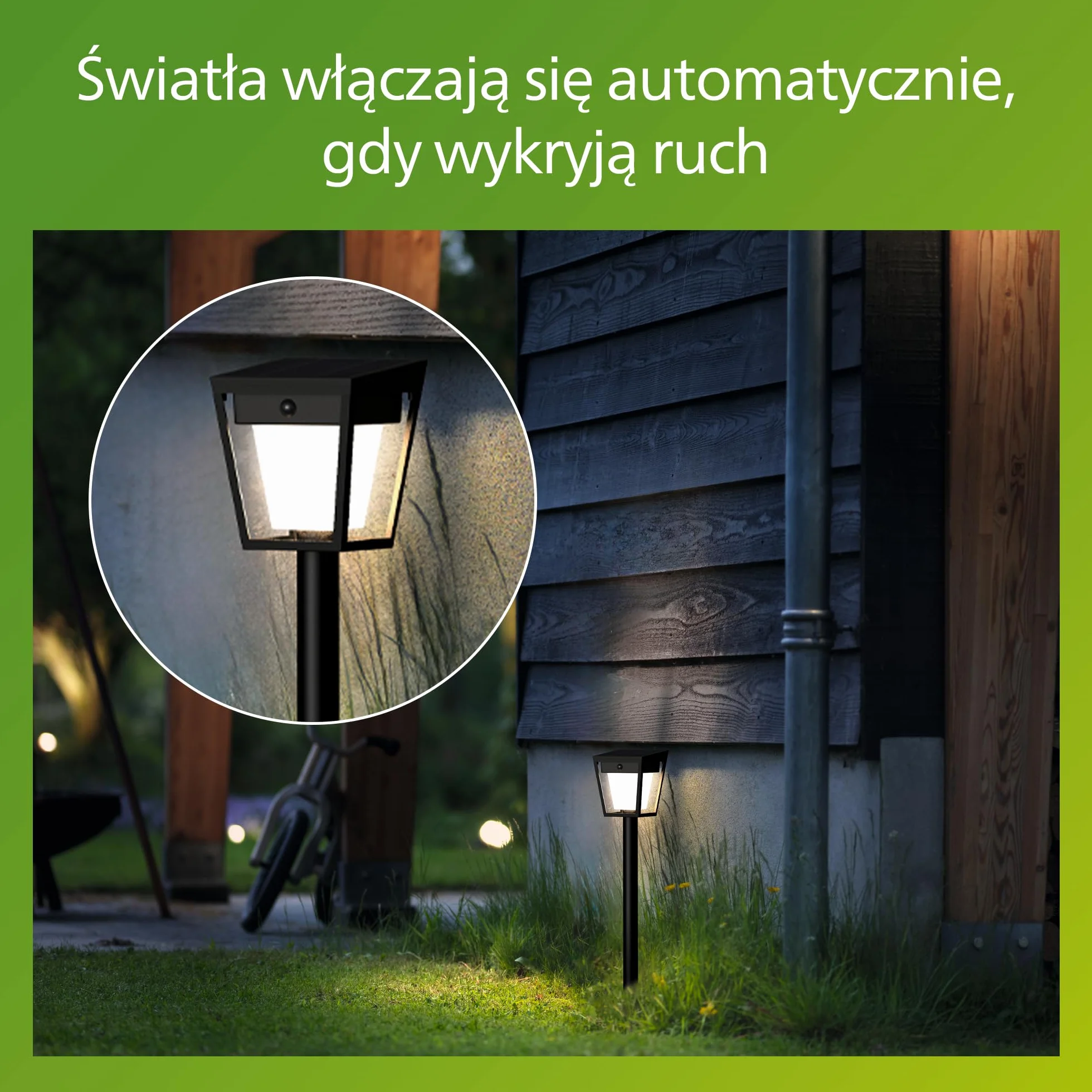 Philips Nissa UltraEfficient Zewnętrzna Lampa na Postumencie Solarna z Czujnikiem, 3000K, 250/25lm, Czarna