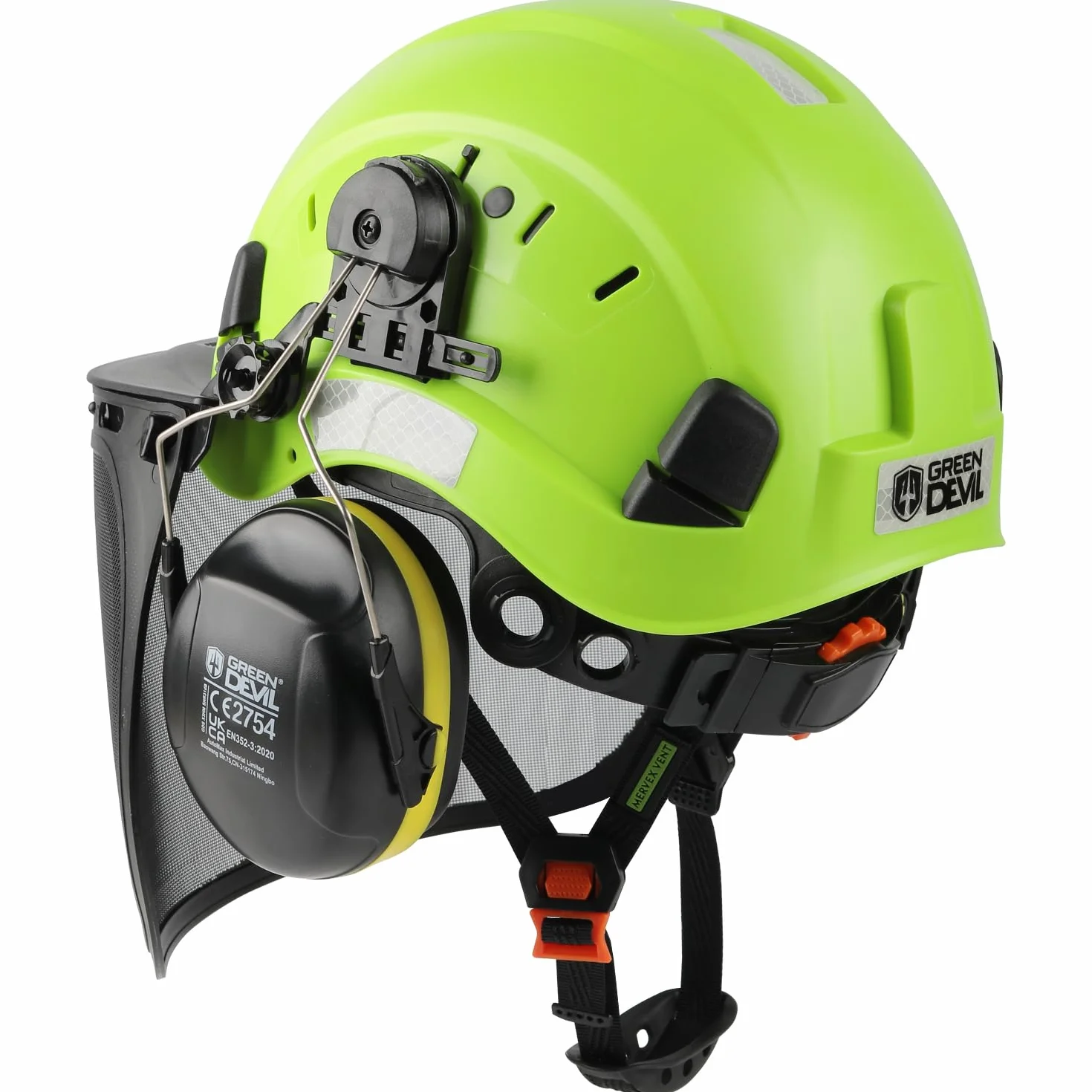 GREEN DEVIL Kask ochronny z piłą łańcuchową 3 w 1, ochrona słuchu i twarzy, EN397 EN 352-3