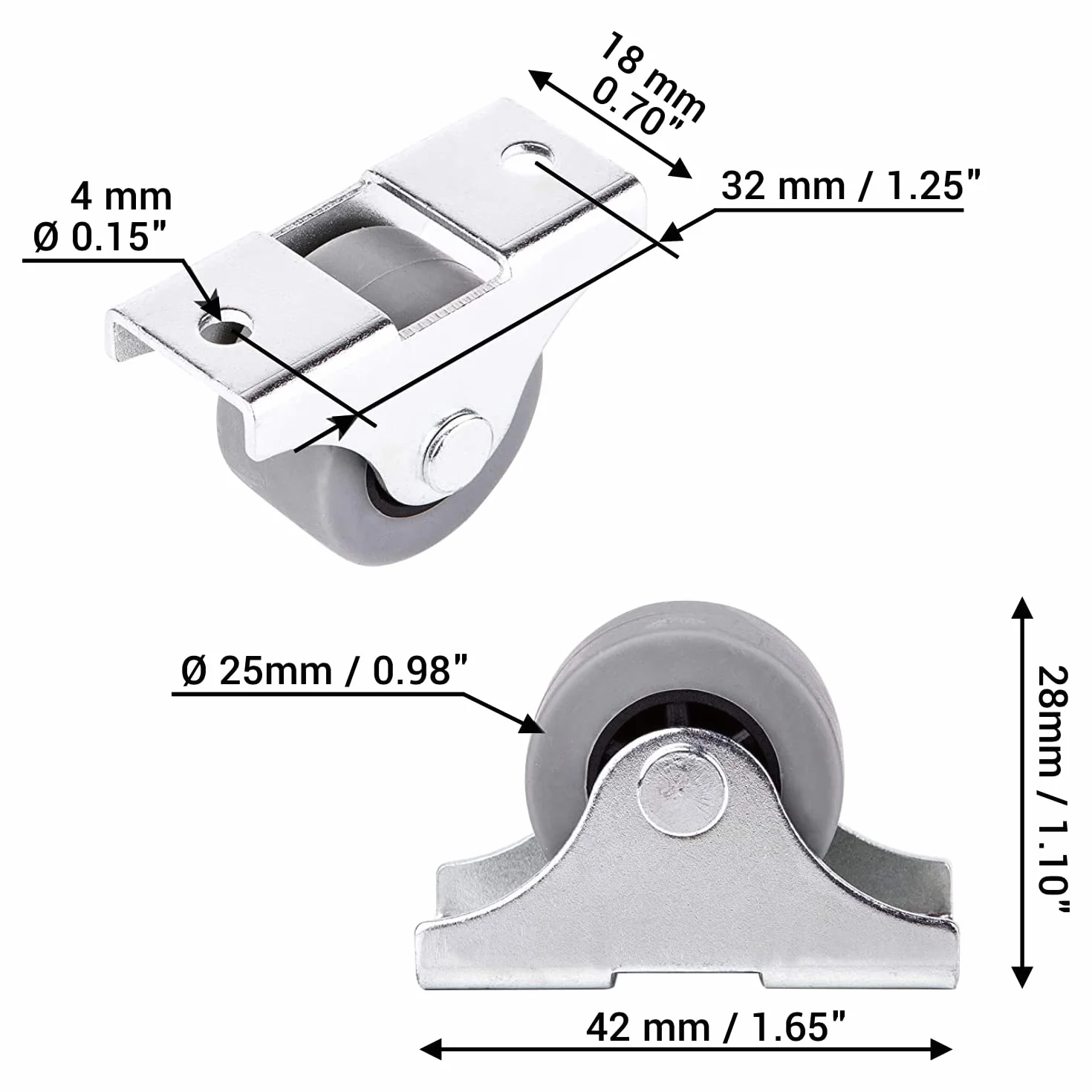 Gumowe kółka meblowe 25 mm stałe niewychylne SKIR'CO 8 szt.