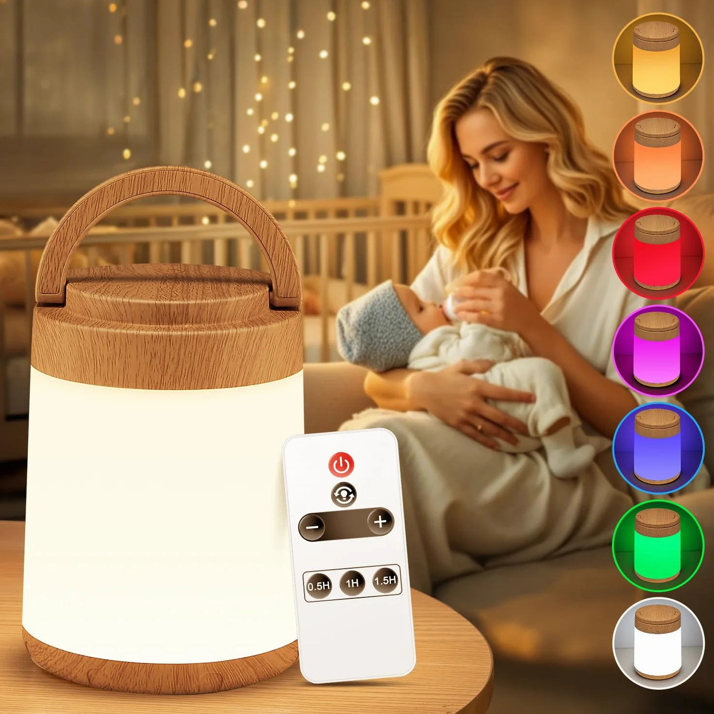 One Fire Lampka nocna dla niemowląt RGB 10 kolorów 8 jasności ściemniana pilot zdalnego sterowania 200 h