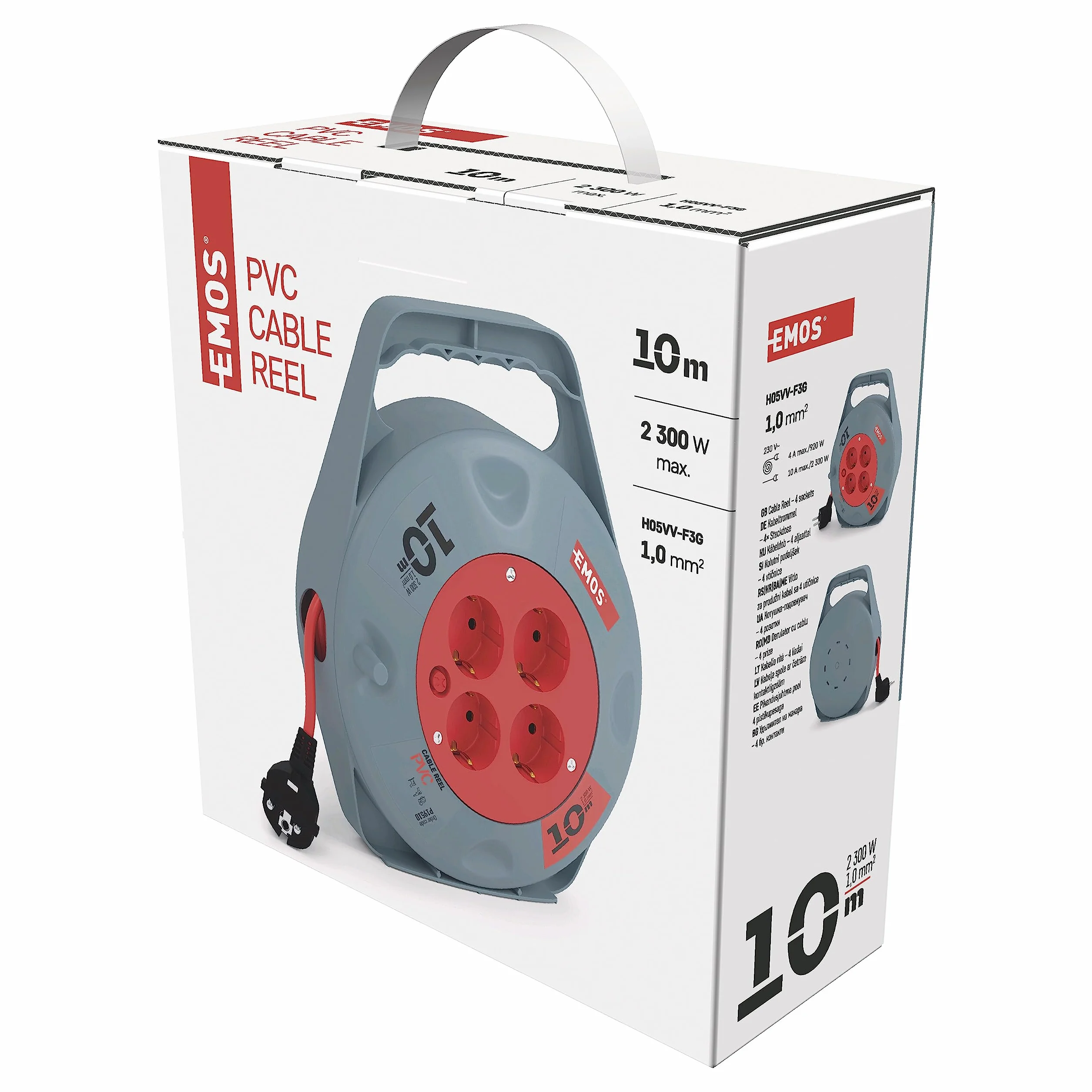 EMOS Mini bęben do kabli 10 m 4 gniazda Schuko 230 V 2300 W IP20