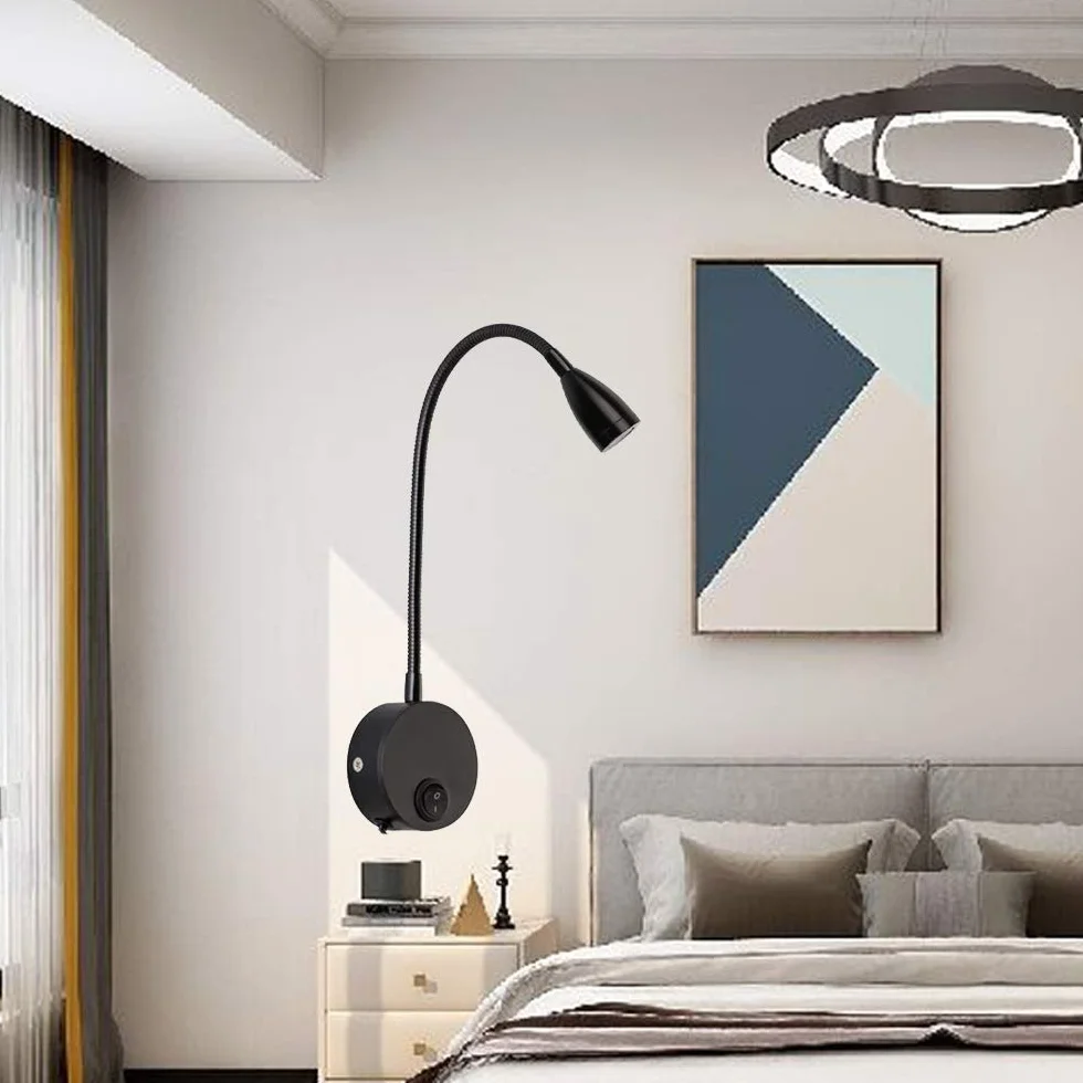 Lampa LED do czytania Yangli 3W 3000K czarno-ciepła biel z włącznikiem i wtyczką