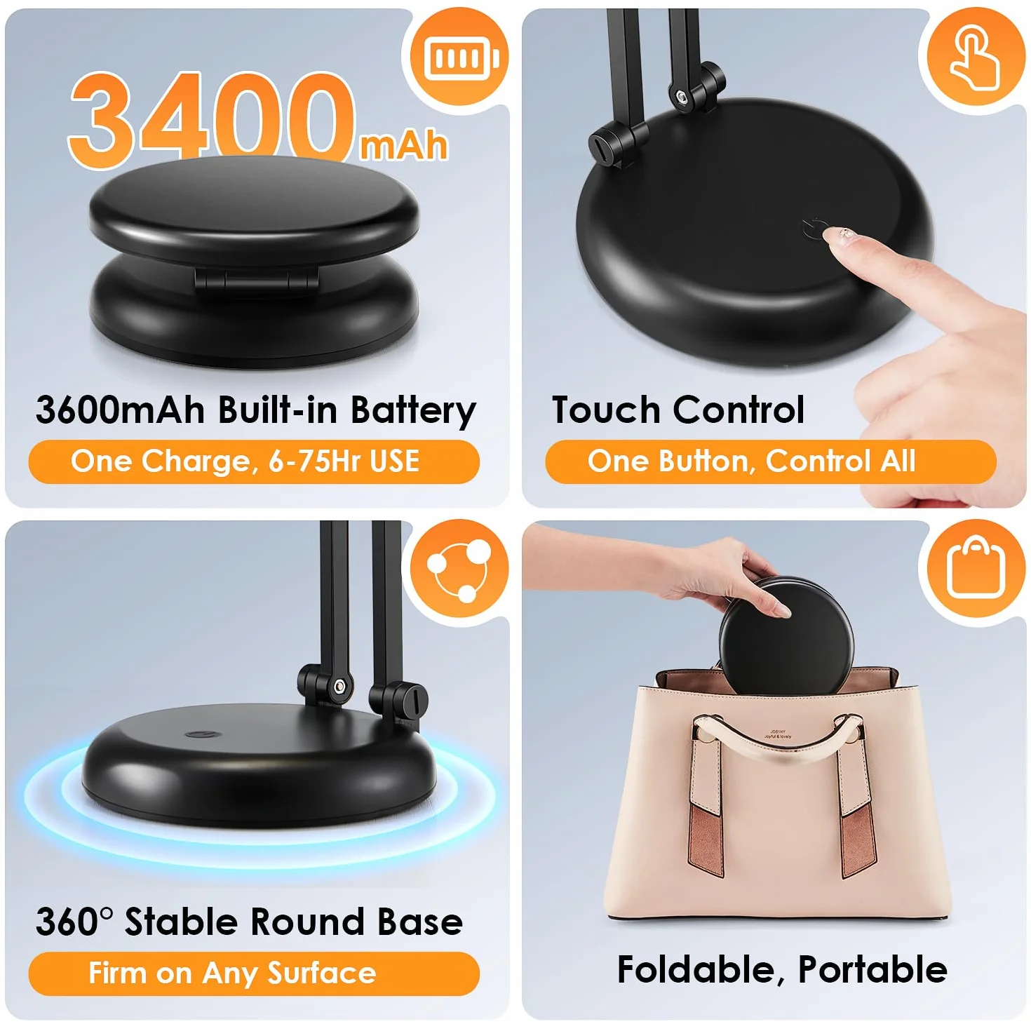 Bezprzewodowa lampa stołowa LED 3600 mAh 10 stopni jasności lampka do czytania