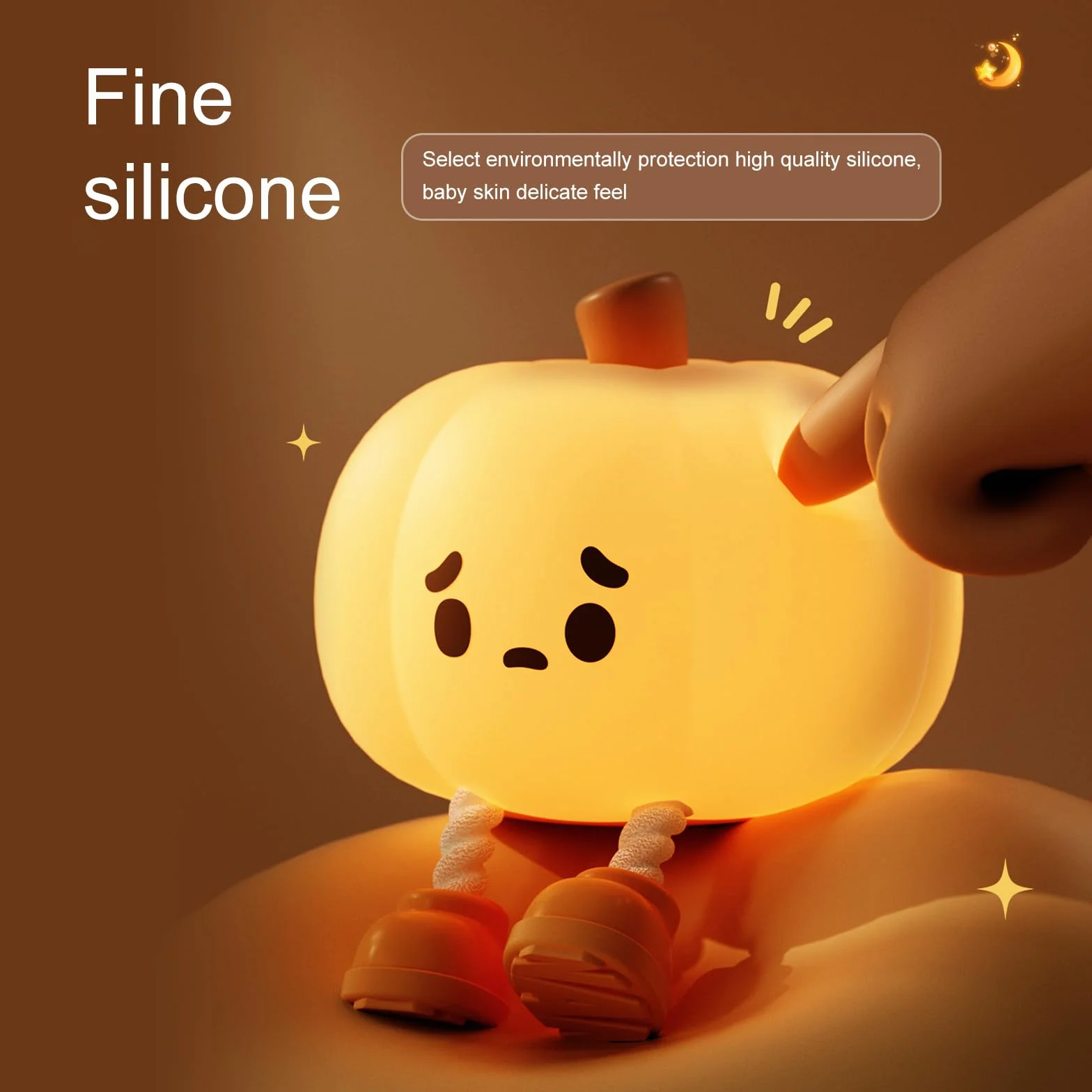 Brisun Krzemowe Światło Nocne dla Dzieci, Dyniowa Lampa Nocna, USB, Ściemnialny, Przenośny