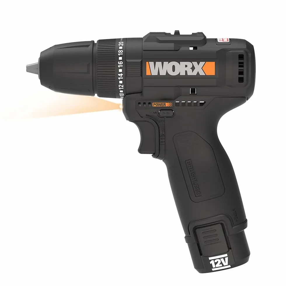 WORX WX121 akumulatorowa wiertarko-wkrętarka udarowa 12 V bezszczotkowa 2-biegowa 38 Nm 0-450/0-1700 obr/min