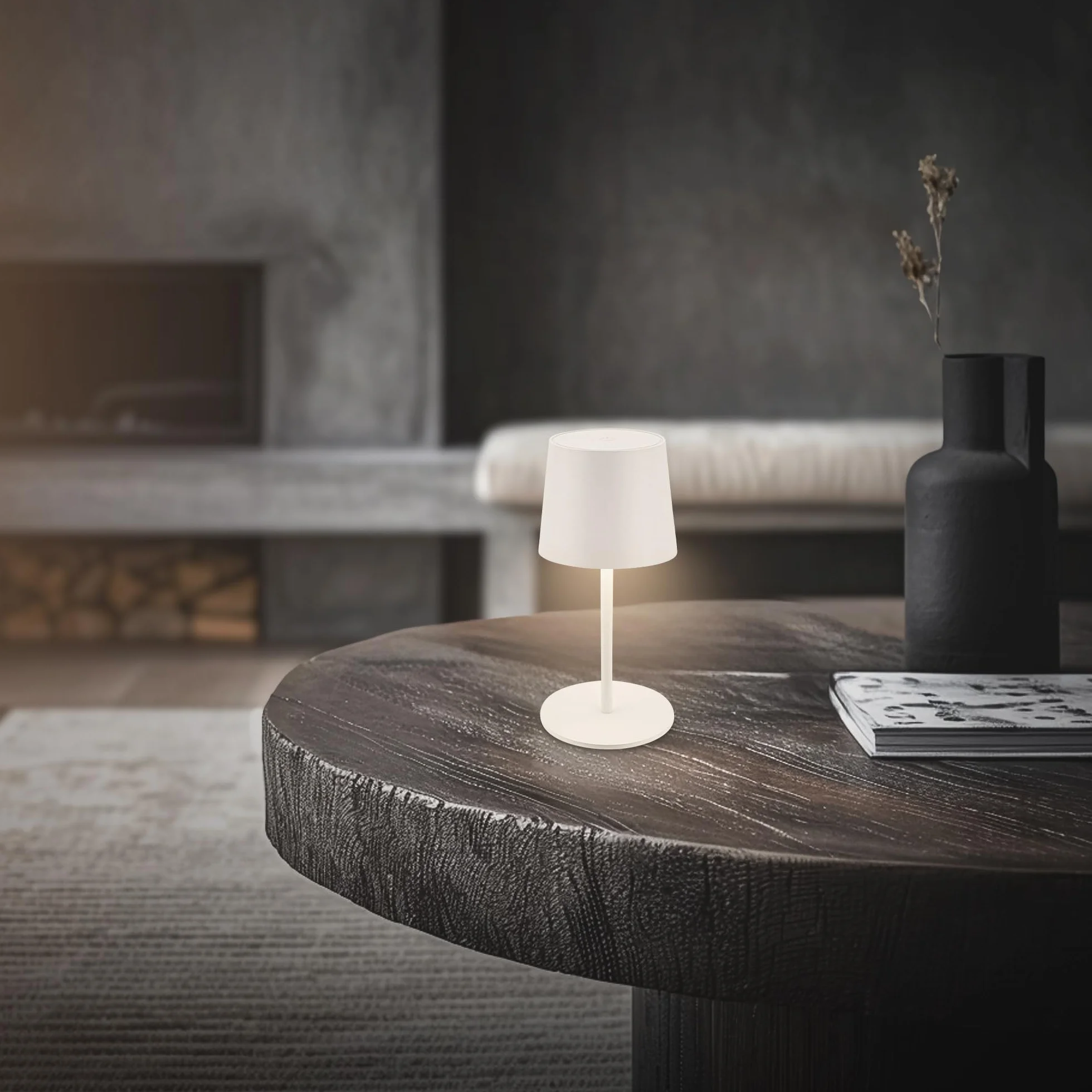 BRILONER - Lampa stołowa LED bezprzewodowa IP44 z dotykiem, ściemniana, akumulator i wymienne źródło światła, lampka nocna, lampa LED, kempingowa, akumulatorowa, 11x34,5cm, antyczna biel
