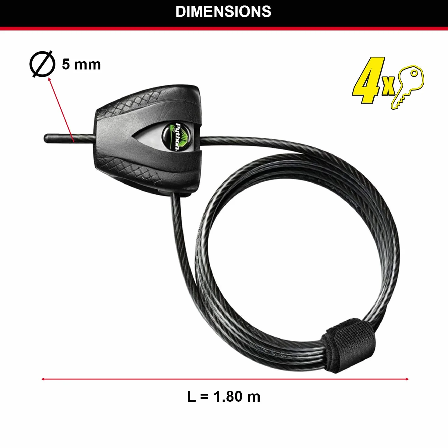 Master Lock 8417Dpro Cavo Python Antifurto per Bicicletta, Lunghezza Regolabile 175 cm, Nero
